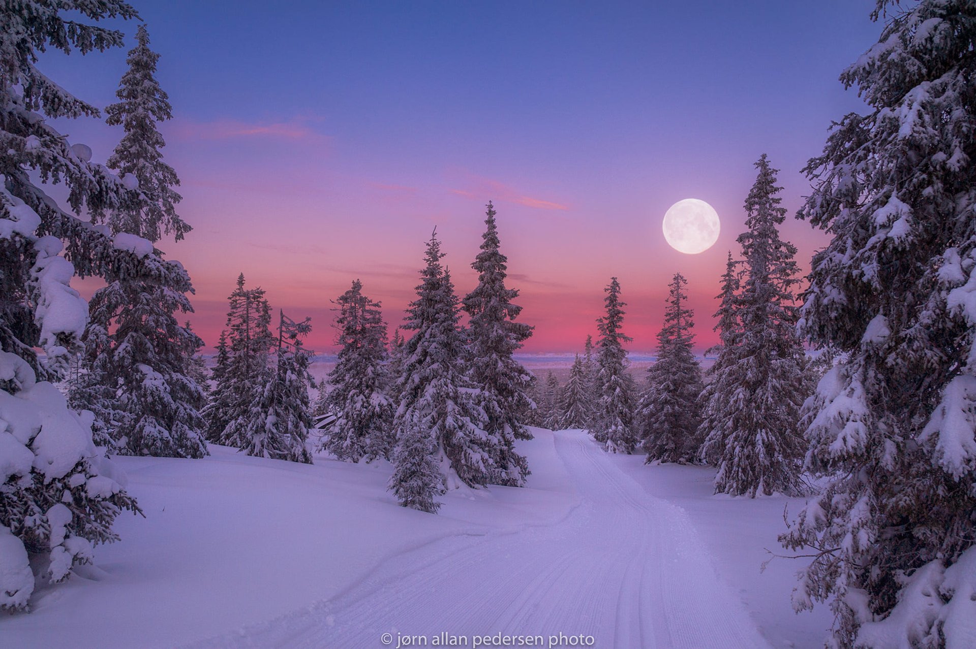 Winter Full Moon at Sunset by Jørn Allan Pedersen HD Wallpaper