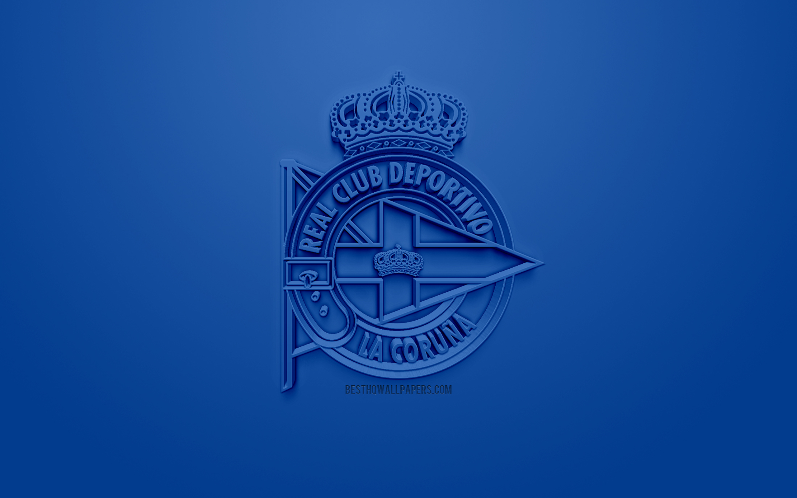 Download wallpaper RCDeportivo, Deportivo de La Coruna, creative 3D logo, blue background, 3D emblem, Spanish football club, La Liga 2, Segunda, La Coruna, Spain, 3D art, football, 3D logo for desktop with