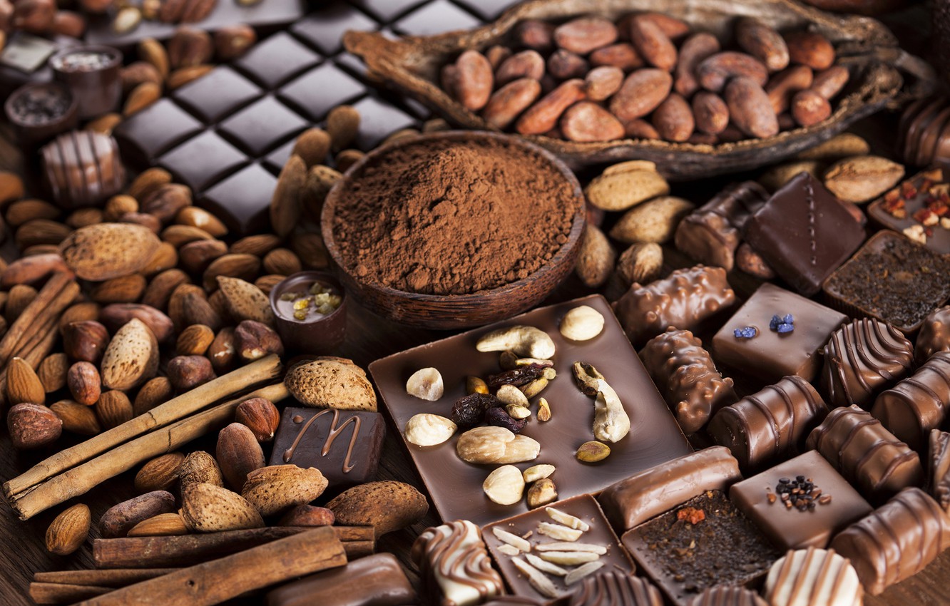 Wallpaper chocolate, candy, nuts, chocolate, nuts, cocoa, sweets, candy image for desktop, section еда
