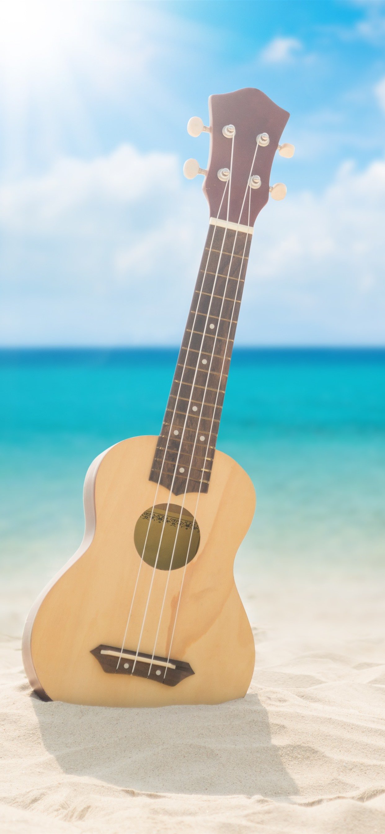 Guitar, Beach, Sea, Clouds, Sunshine 1242x2688 IPhone 11 Pro XS Max Wallpaper, Background, Picture, Image