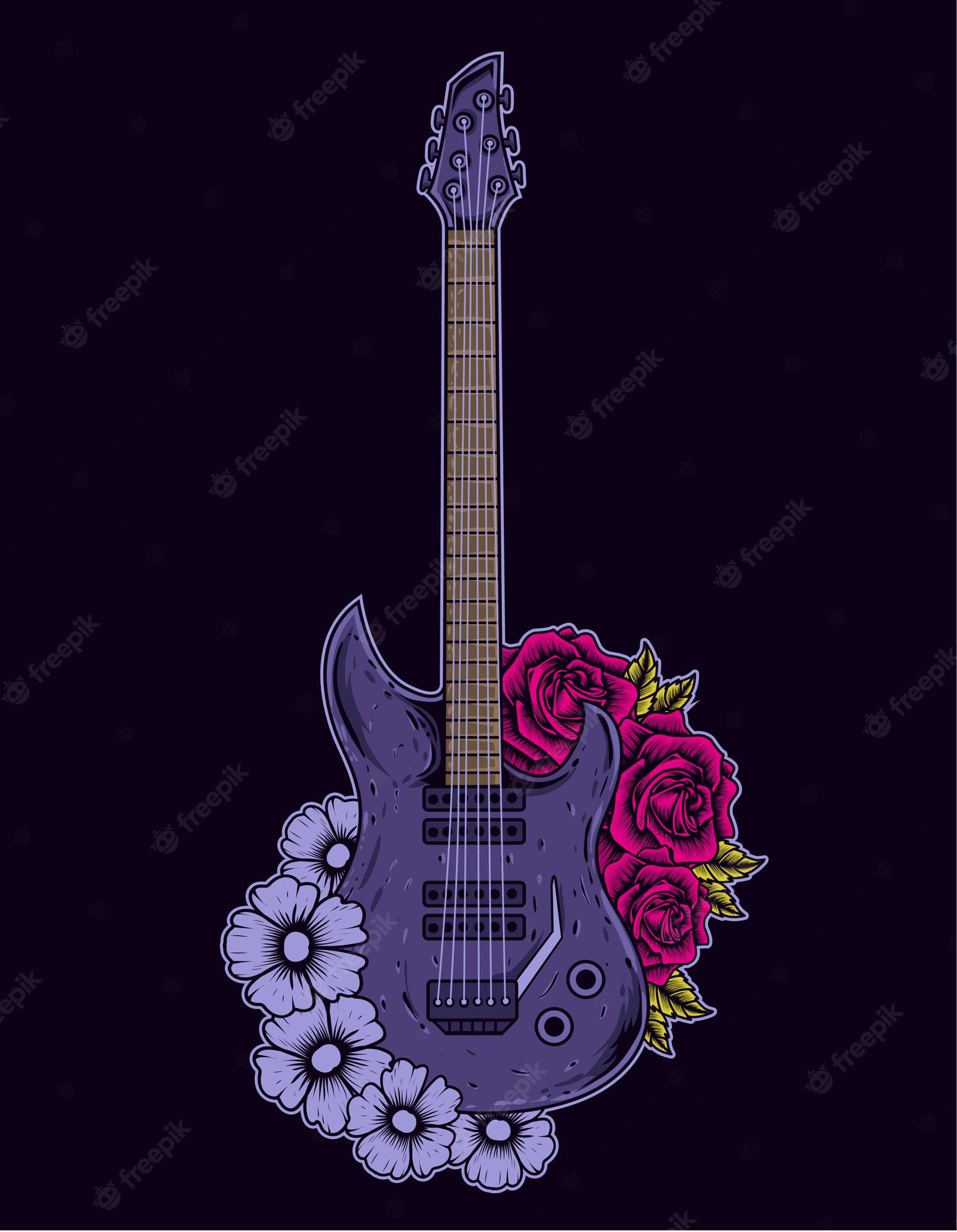 Premium Vector. Illustration electric guitar with flower