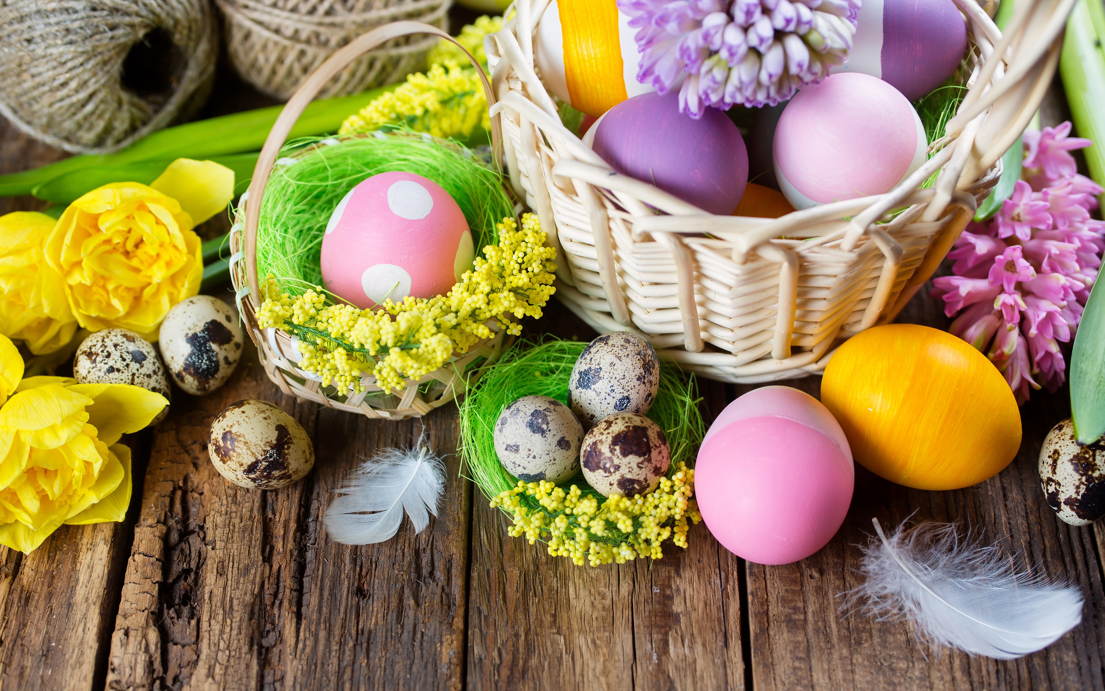 Download wallpaper 4k, Easter eggs, basket, Happy Easter, easter decoration, Easter for desktop with resolution 3840x2400. High Quality HD picture wallpaper