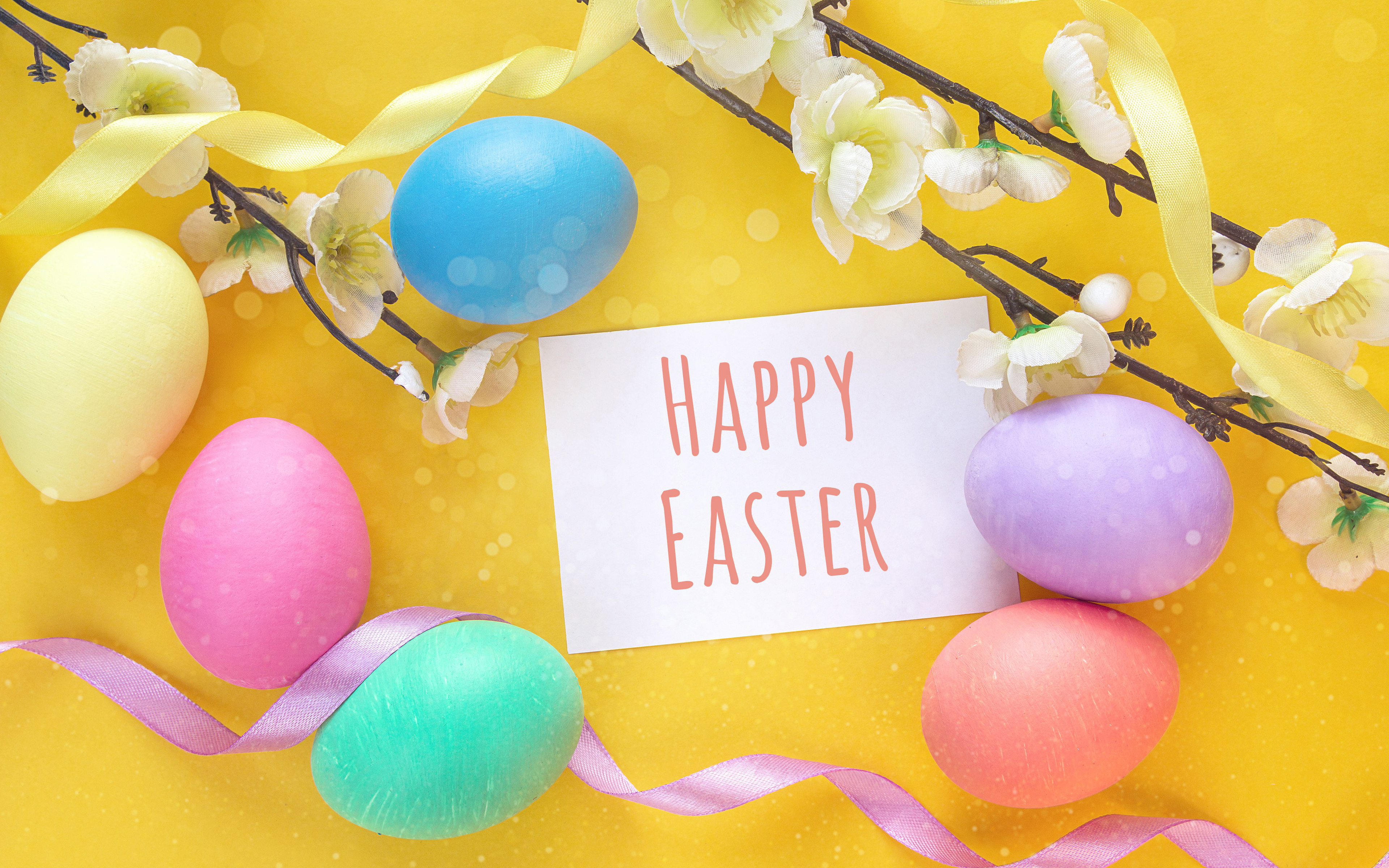 Download wallpaper Happy Easter, 4k, spring, easter eggs, easter decoration, Easter for desktop with resolution 3840x2400. High Quality HD picture wallpaper