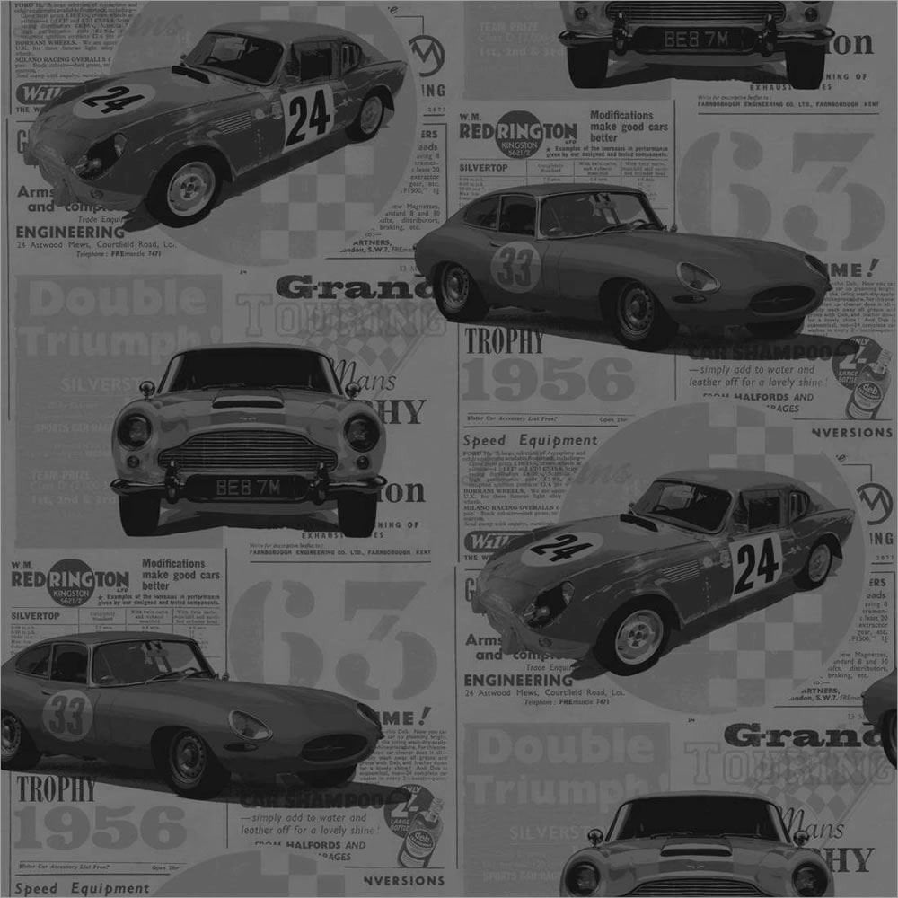 Fine Decor Vintage Race Cars Kids Bedroom Wallpaper Grey (FD40393) from I Love Wallpaper UK