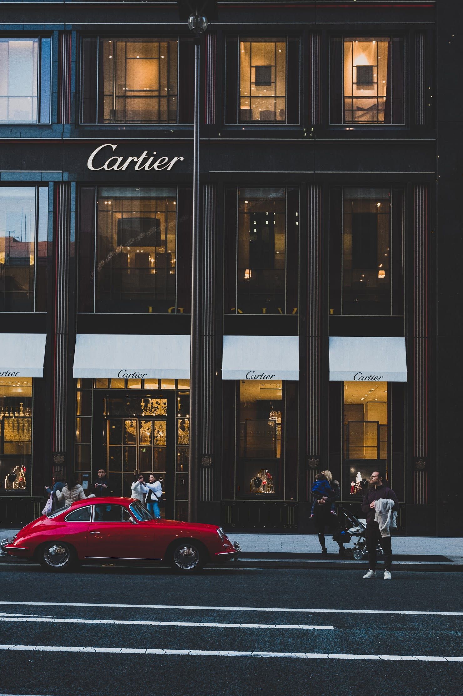 red coupe infront of cartier shop, people outside Cartier building #building #store #city #urban #car P #wallpa. City aesthetic, Luxury, Aesthetic wallpaper
