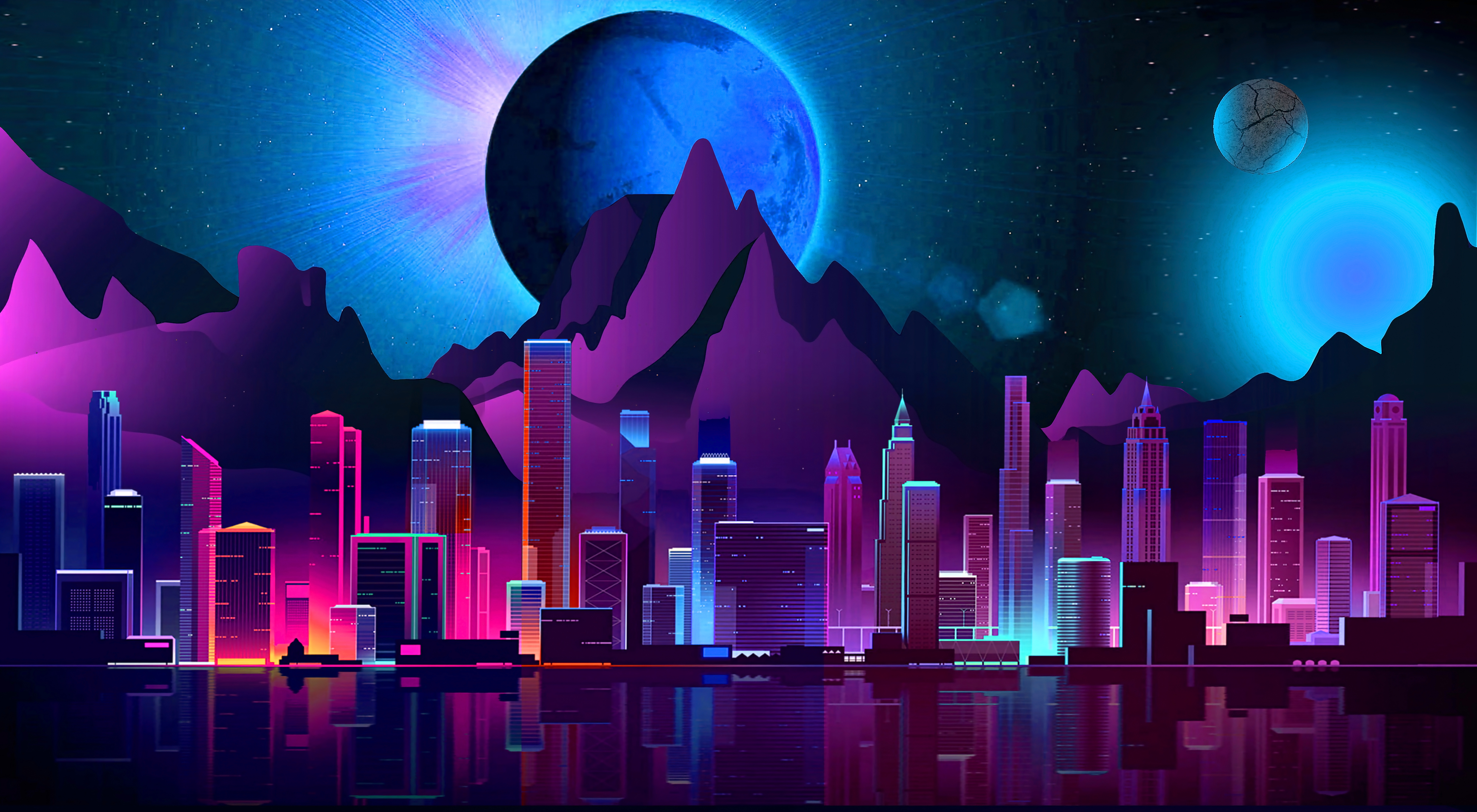 Futuristic City Retro Style Wallpaper 8k Ultra HD