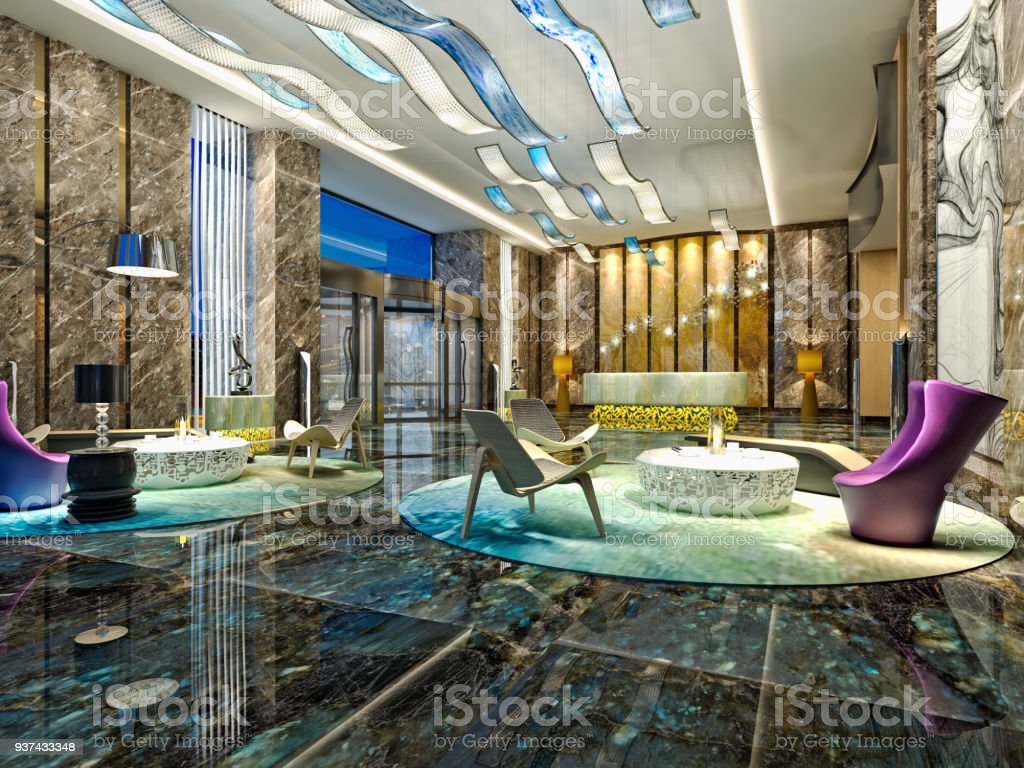 3D Render Of Luxury Hotel Lobby Image Now