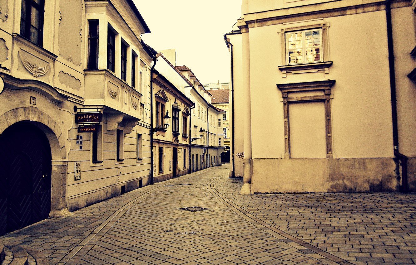 Wallpaper street, Home, The city, Town, Turn, Window, Europe, Wallpaper, Picture, The sidewalk, Slovakia, Bratislava image for desktop, section город