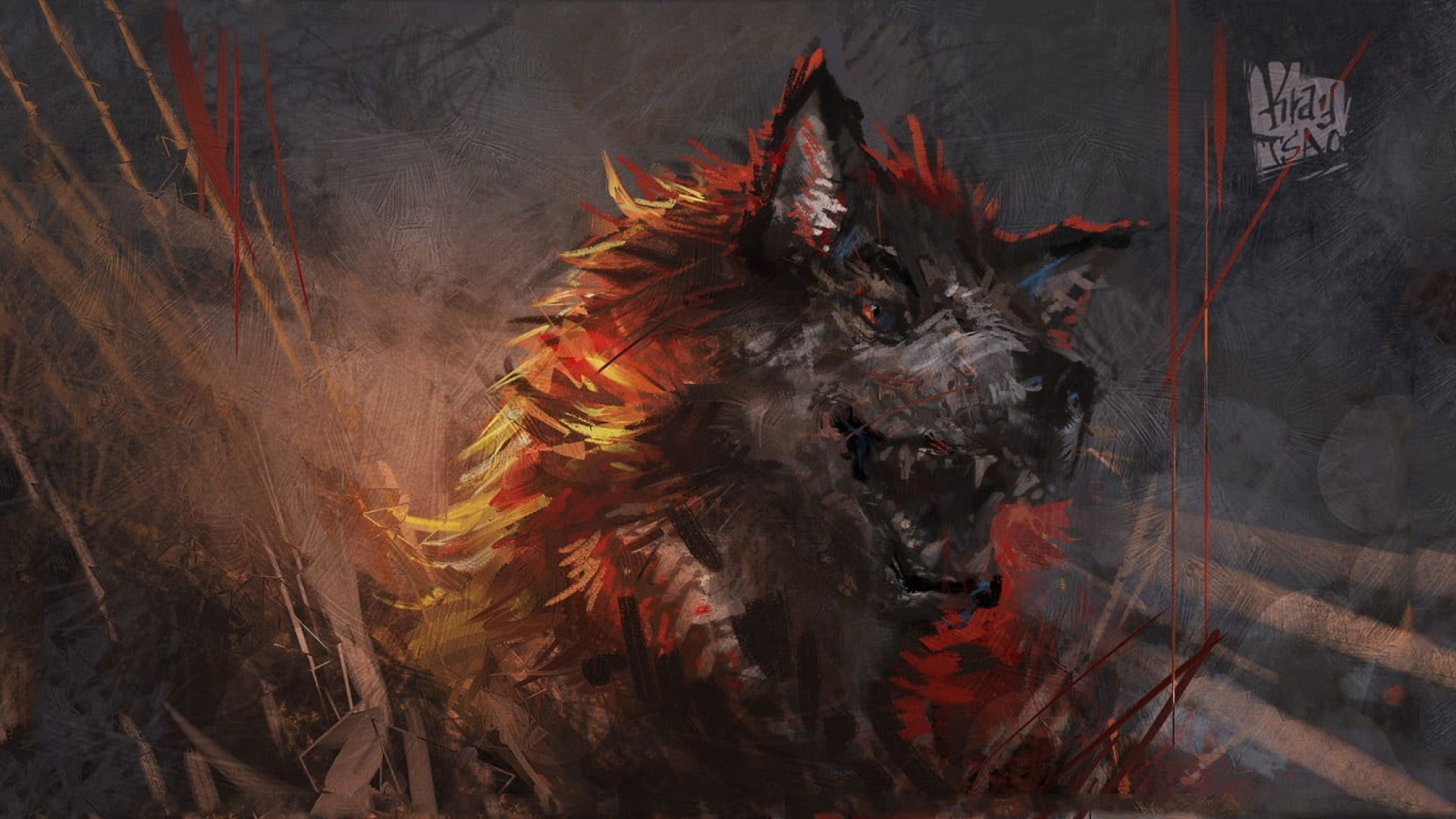Orange And Gray Wolf Painting Wallpaper, Fantasy Art, Animals, Mammal, Animal Themes • Wallpaper For You
