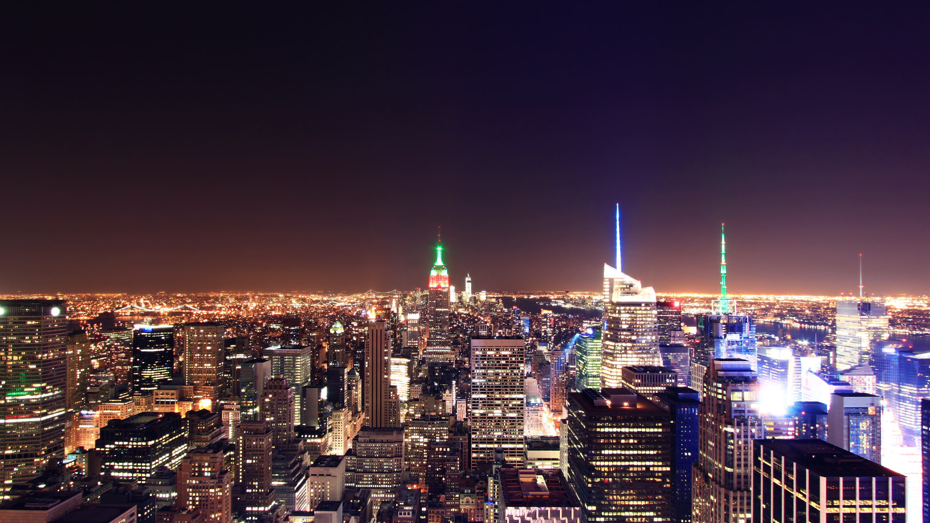 New York City Wallpaper 4K, Cityscape, City lights, Night time, City Skyline, World