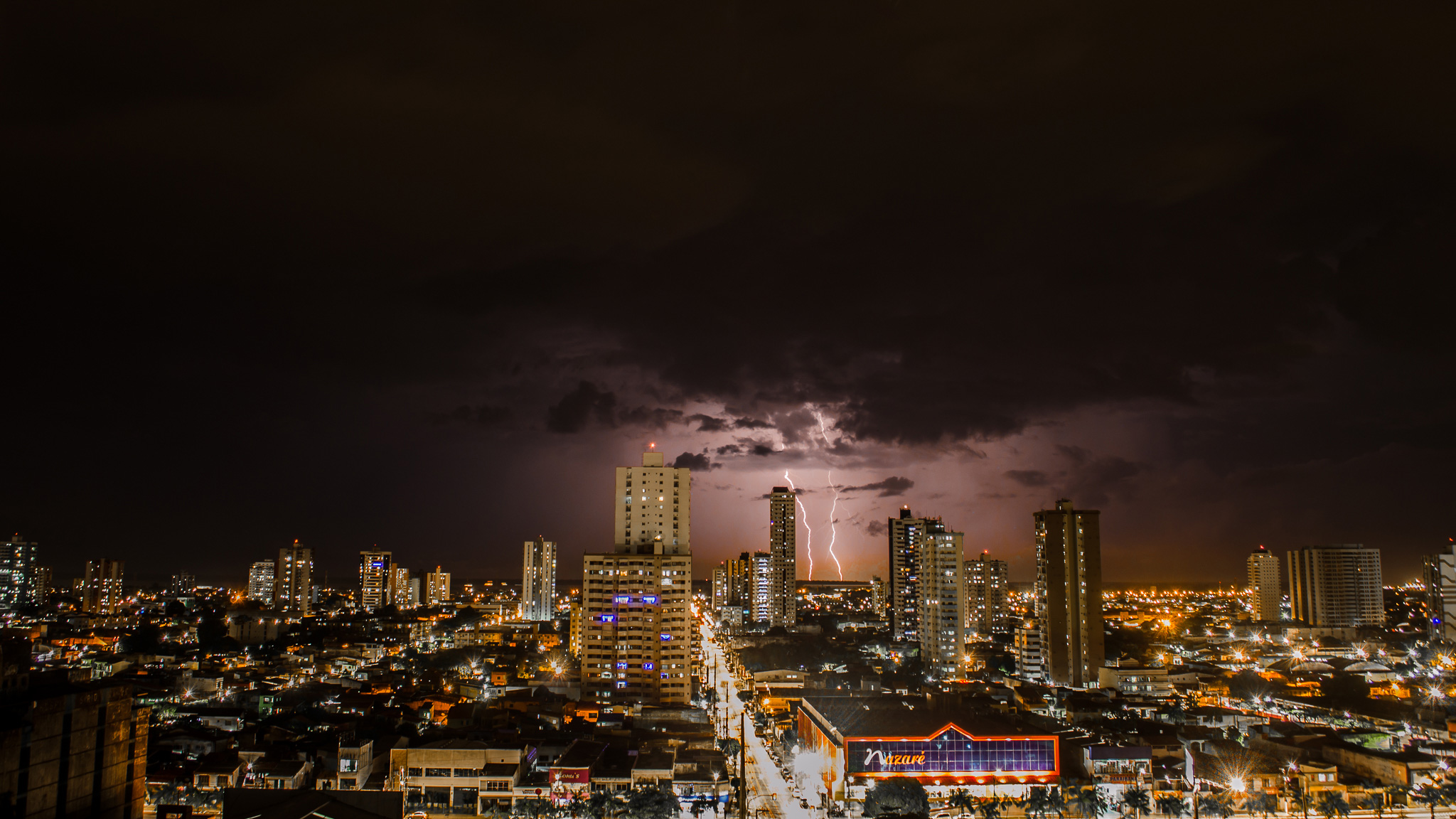 Thunderstorms Above City During Night Time, HD Photography, 4k Wallpaper, Image, Background, Photo and Picture