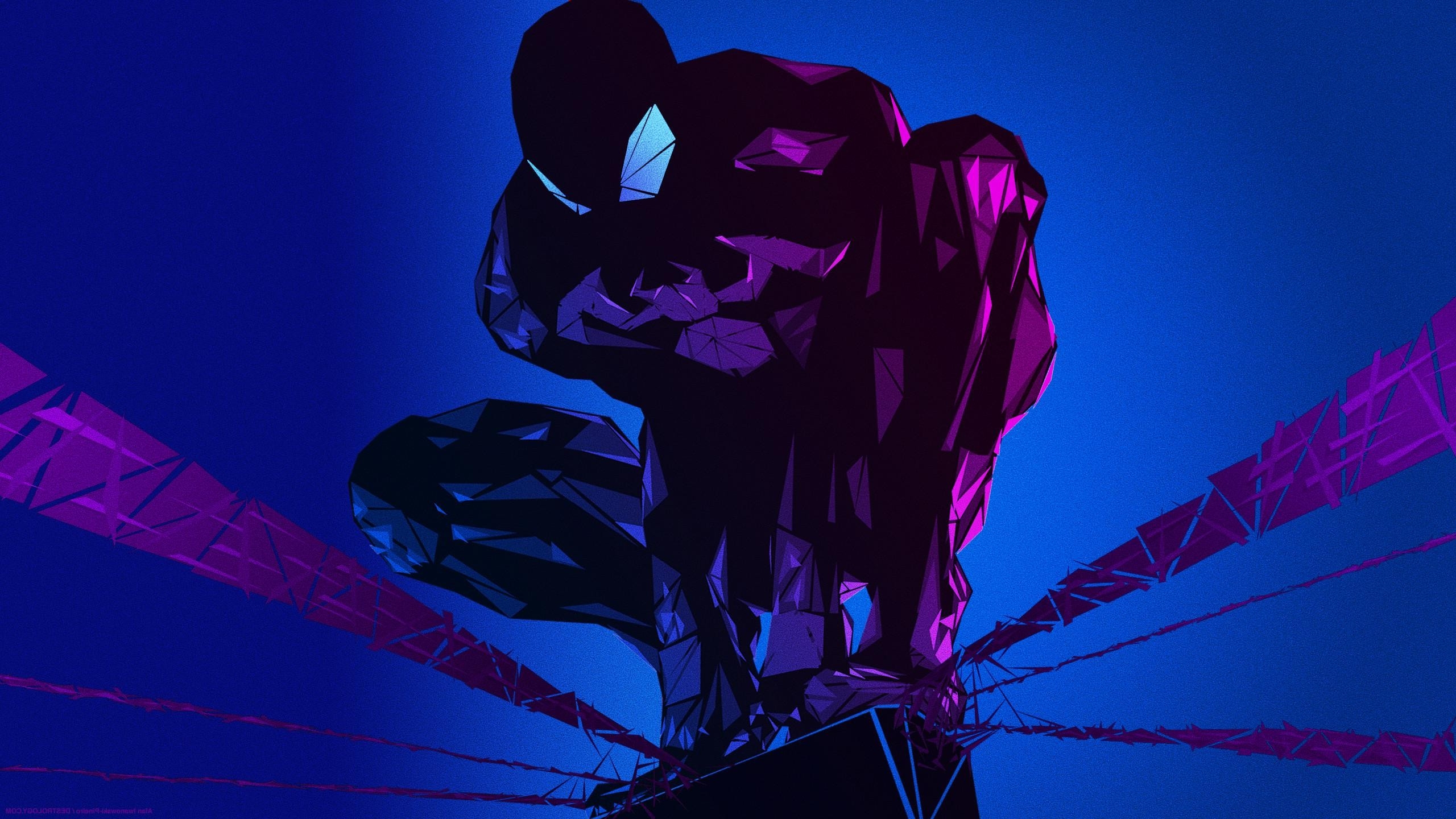 Download 2560x1440 Spider Man, Artwork, Dark, Blue Theme Wallpaper For IMac 27 Inch