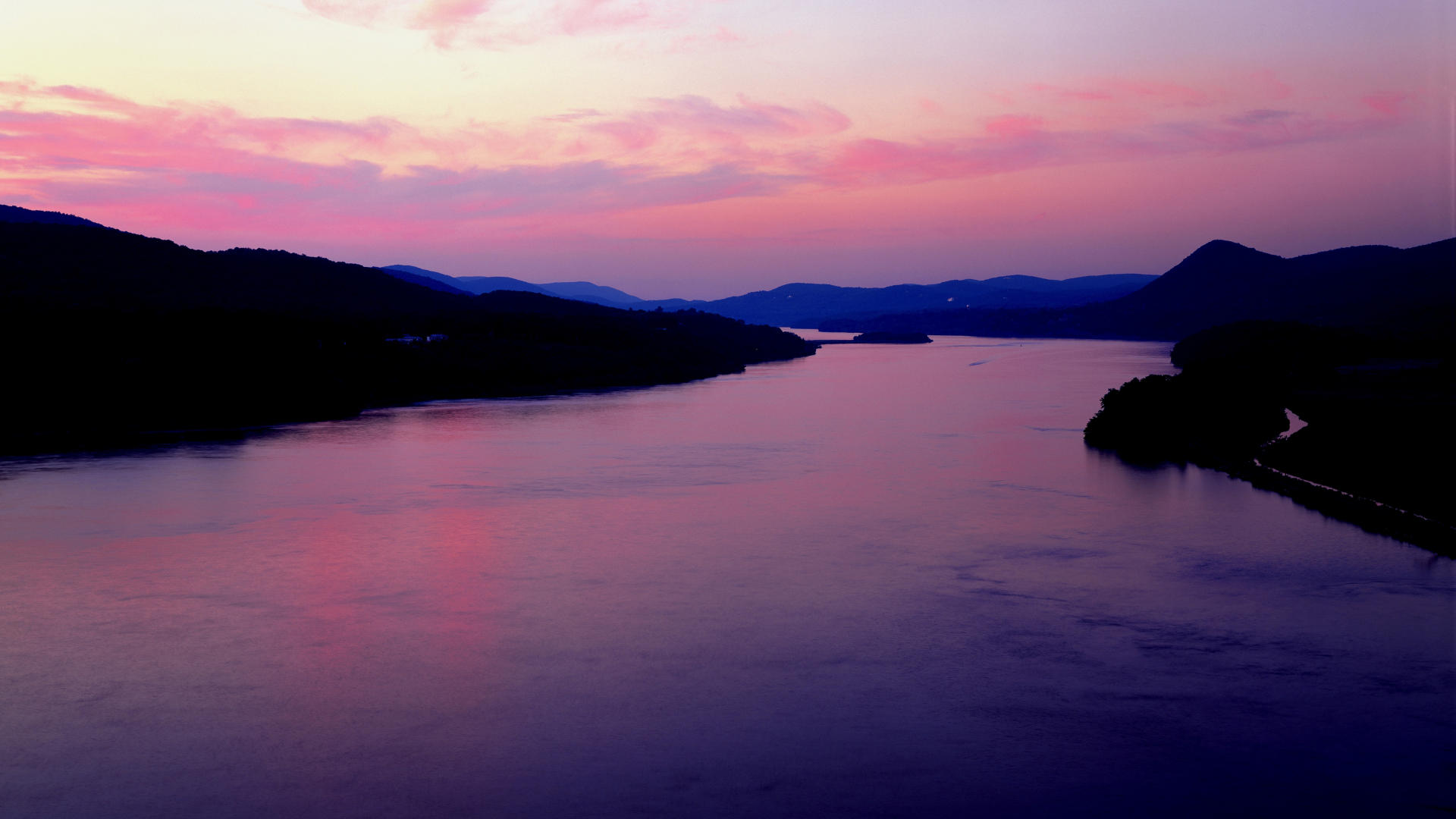 Download Wallpaper sunset river new york hudson, 1920x1080, Hudson River at Sunset, Bear Mountain Area, New York