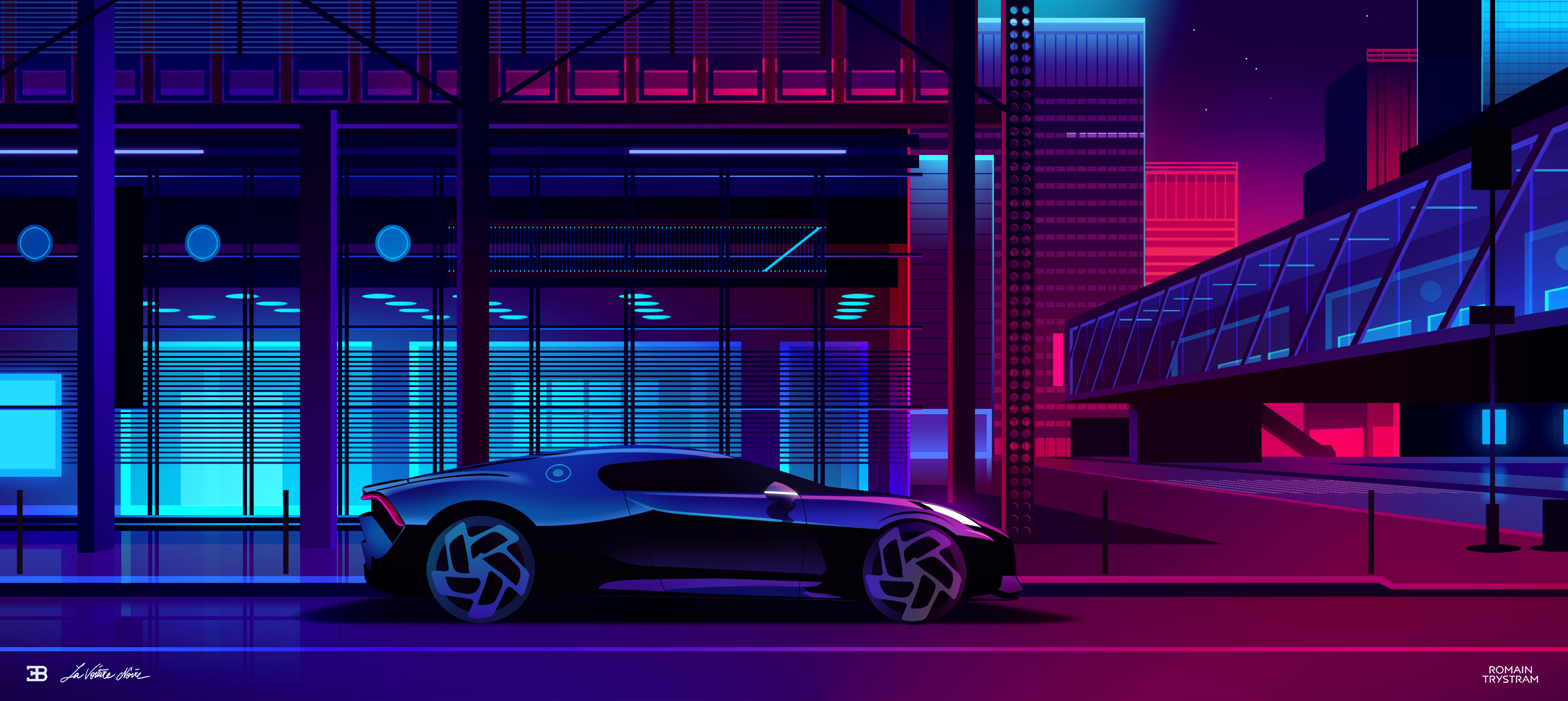 Bugatti Noire Neon Art, HD Cars, 4k Wallpaper, Image, Background, Photo and Picture