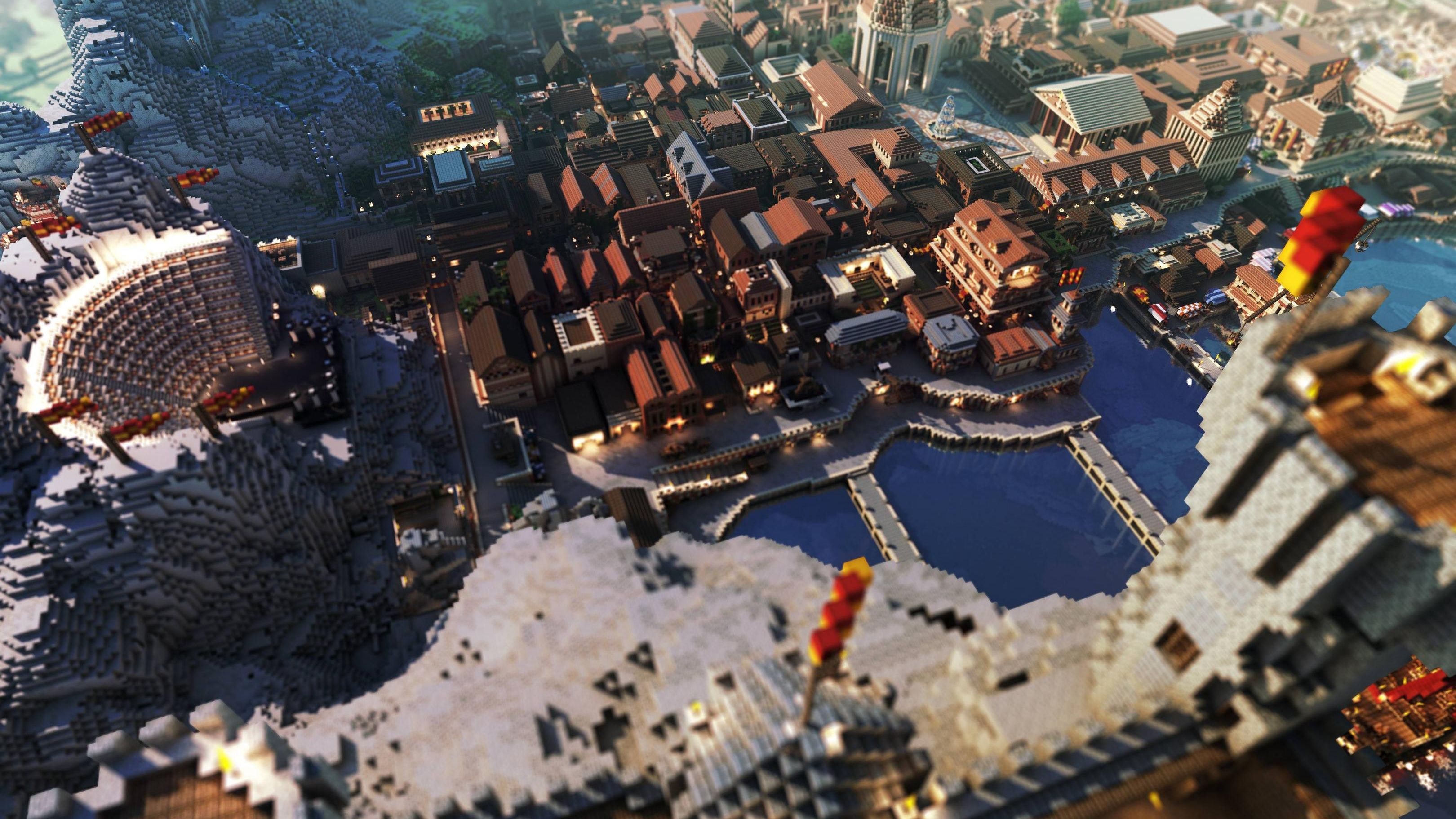 Minecraft Mojang Village Building Wallpaper:3240x1823