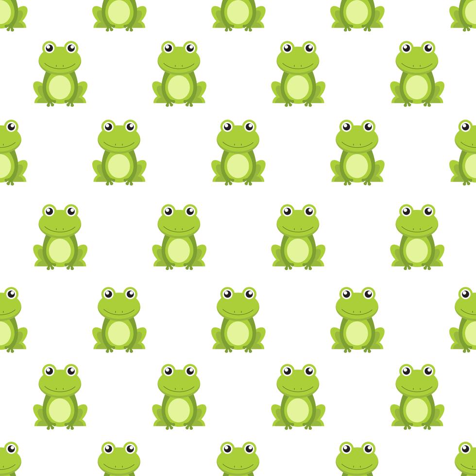 Seamless pattern cute green frog cartoon character isolated on white background