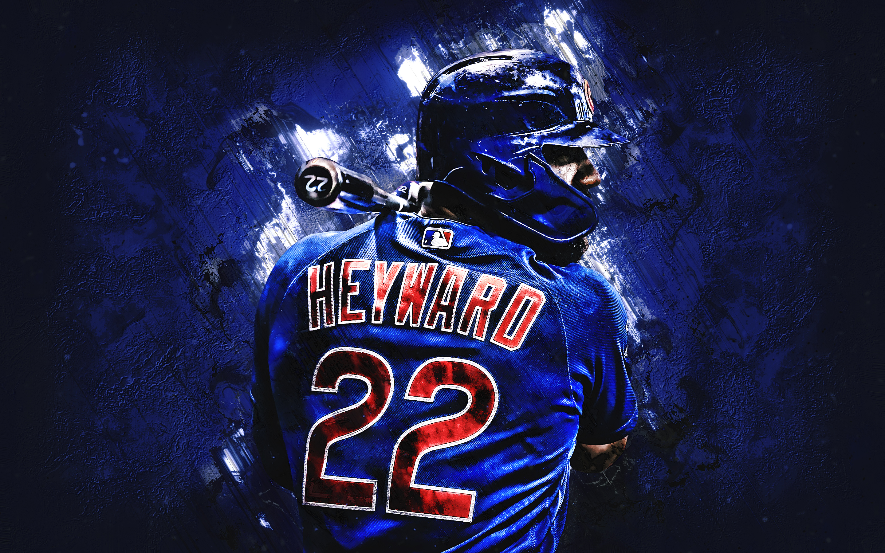 Download wallpaper Jason Heyward, Chicago Cubs, MLB, American baseball player, portrait, blue stone background, baseball, Major League Baseball for desktop with resolution 2880x1800. High Quality HD picture wallpaper