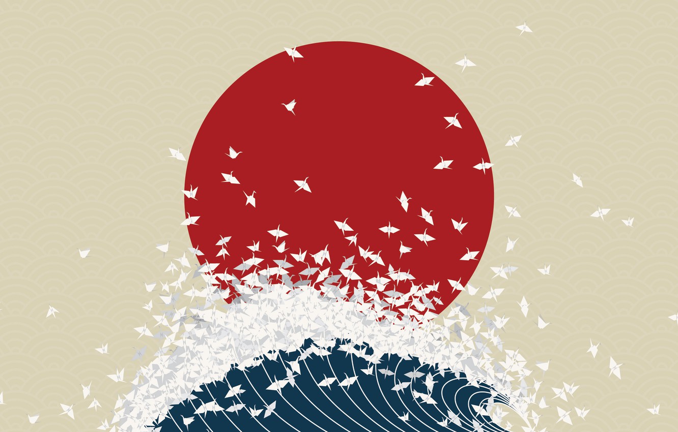 Wallpaper wave, Japan, minimalism, origami, the rising sun image for desktop, section минимализм