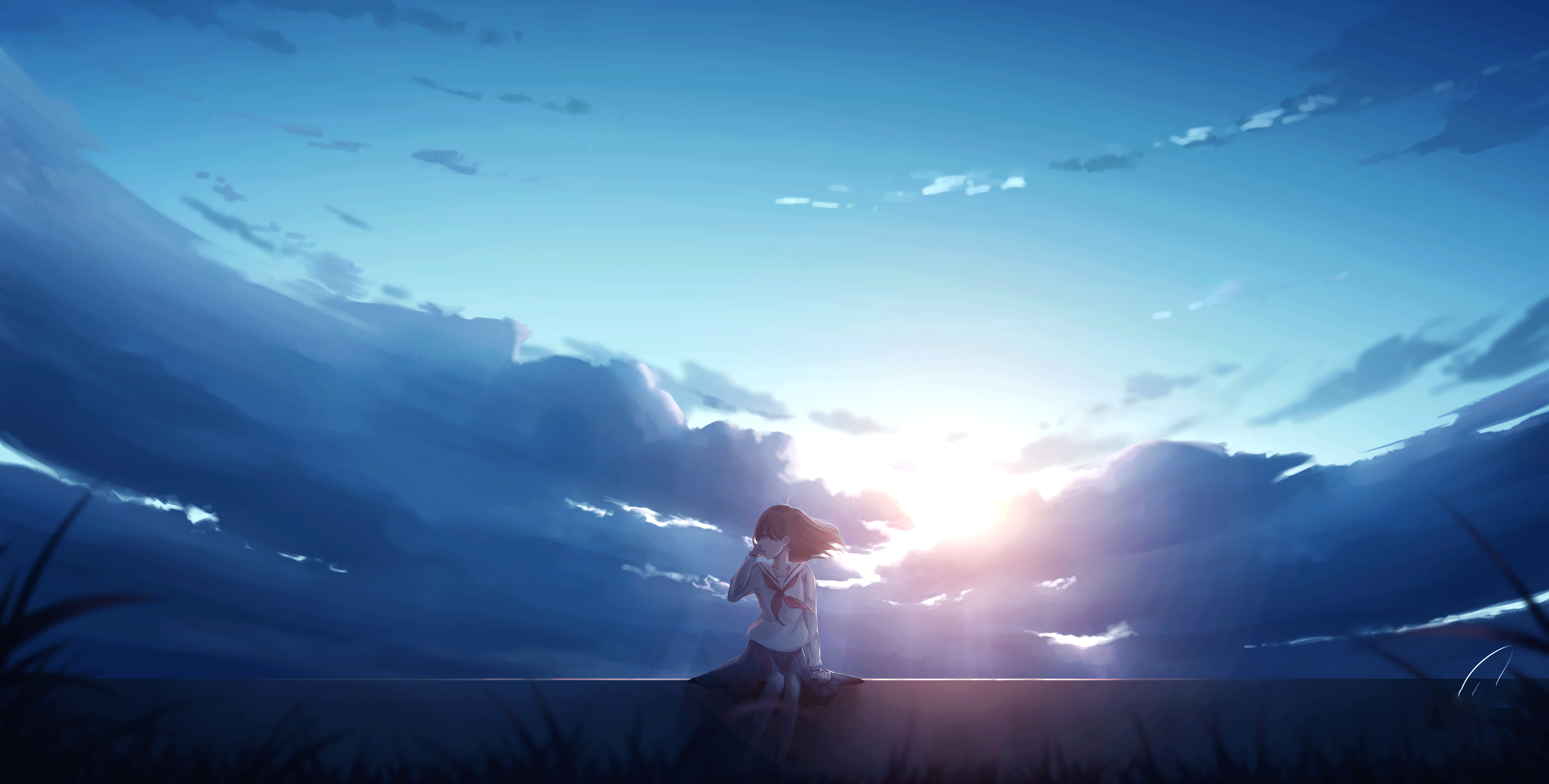 Anime Girl Alone Sitting, HD Anime, 4k Wallpaper, Image, Background, Photo and Picture