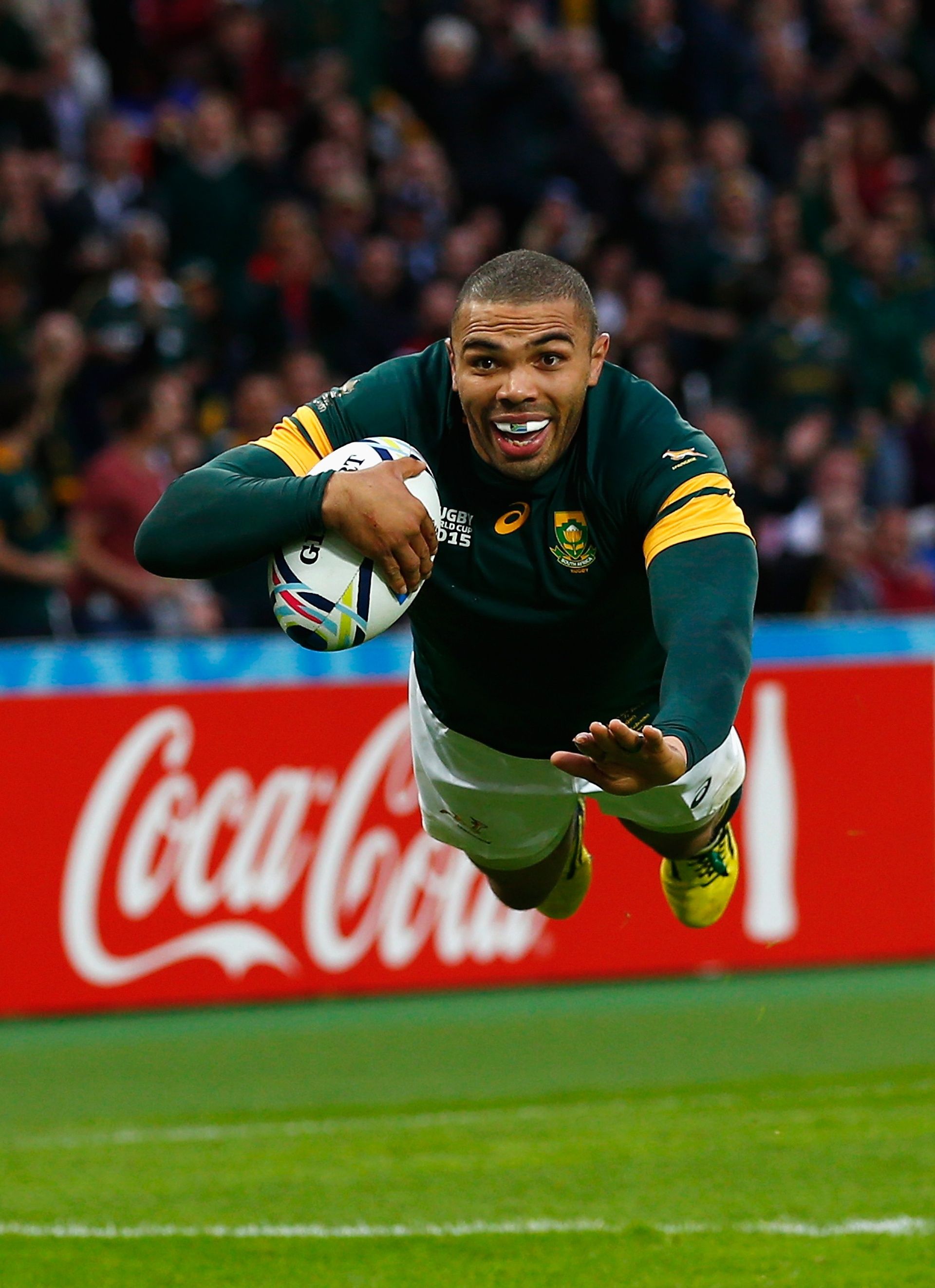 RWC2015 Brilliant Bryan Habana scores again for South Africa. Rugby players, Springbok rugby, Rugby men