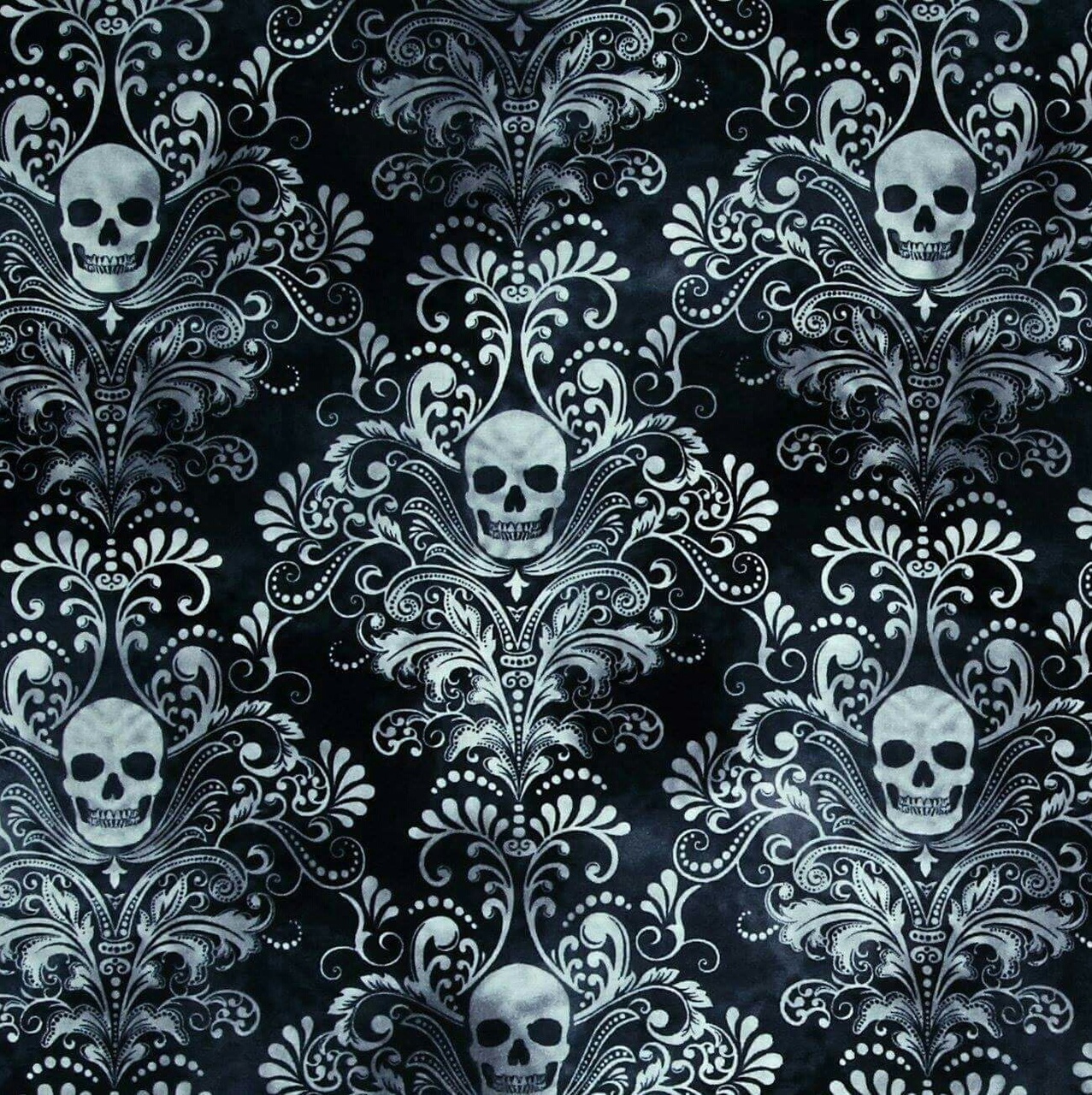 White Skull and Paisley pattern on Black Wallpaper