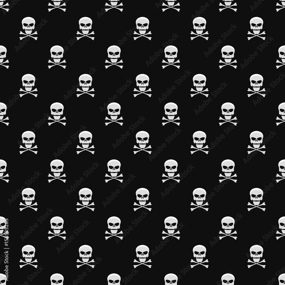 Abstract background. A pattern on a black background from light gray skulls. Wallpaper for your projects. Danger and threat. Vector illustration Stock Vector