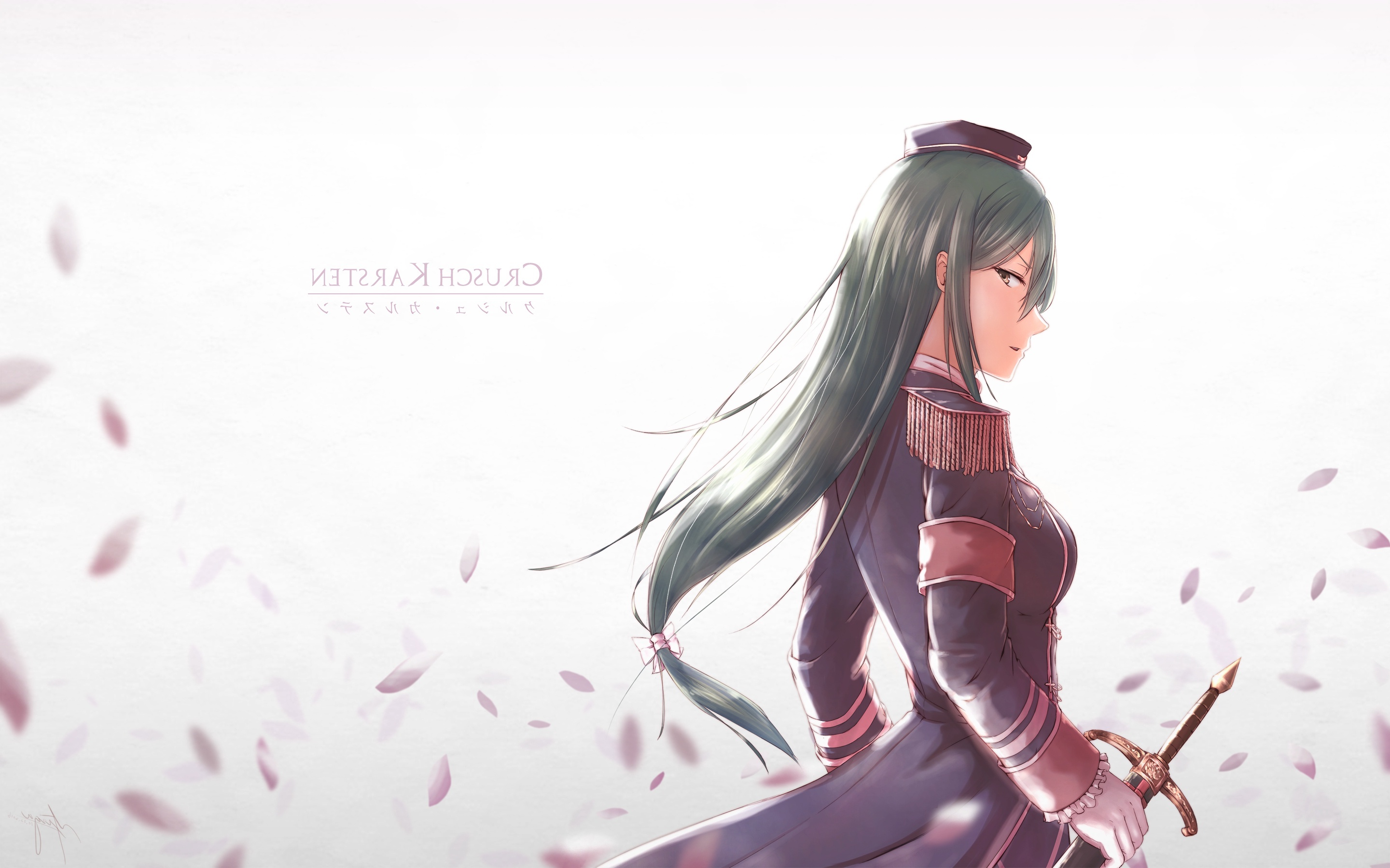 Wallpaper Green Hair, Profile View, Crusch Karsten, Uniform, Sword, Reː Zero:2880x1800