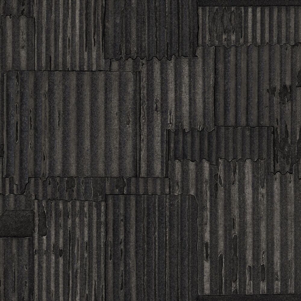 wallpaper industrial metal corrugated sheets 3D black