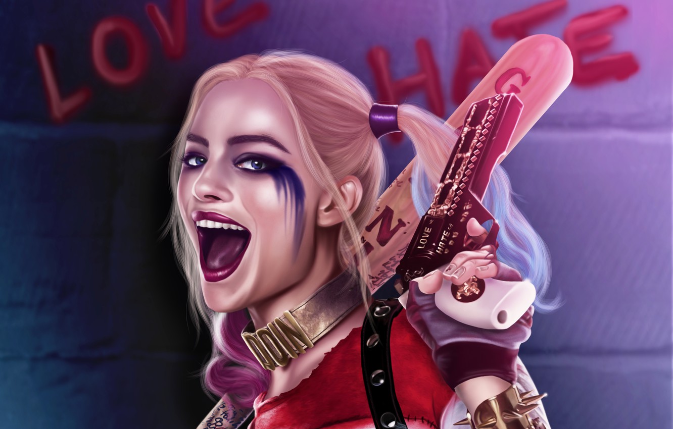 Wallpaper girl, gun, villain, art, Harley Quinn, Margot Robbie, Suicide Squad image for desktop, section фильмы