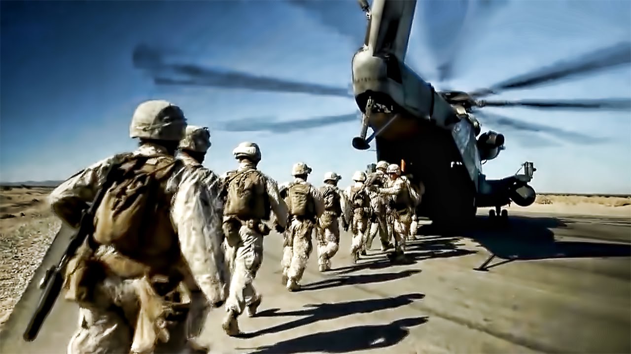 Marines Fast Rope From CH 53E Helicopter • Combat Training