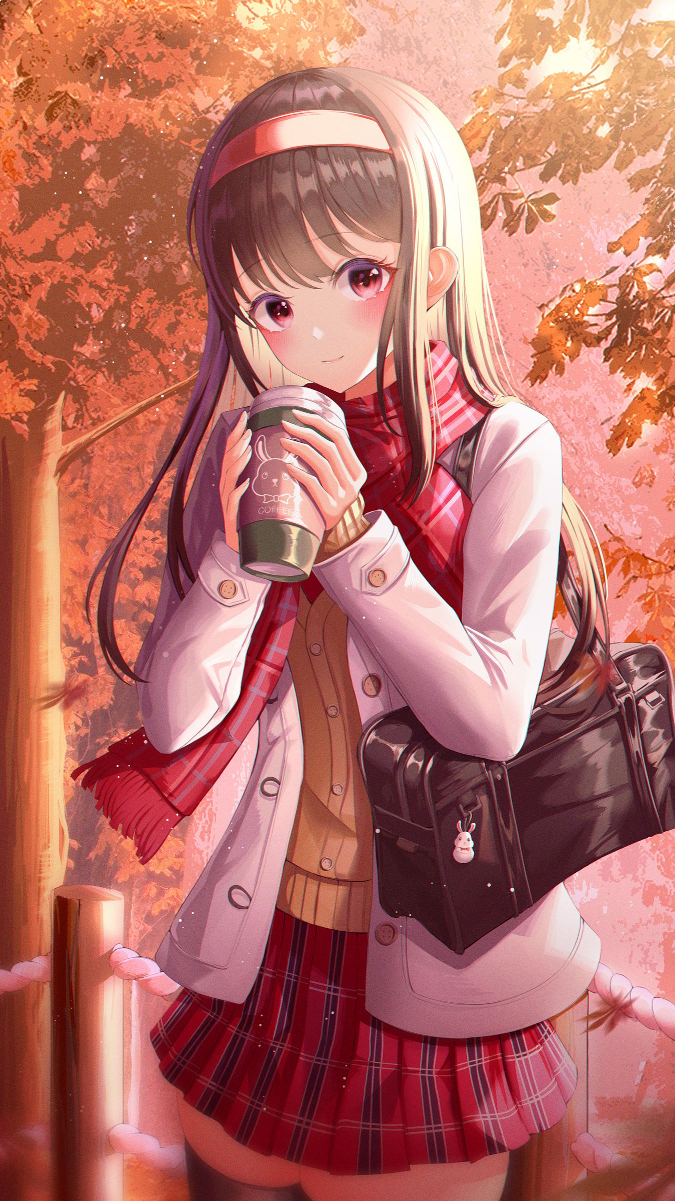 Download wallpaper 1350x2400 girl, coffee, autumn, anime, art iphone 8+/7+/6s+/for parallax HD background