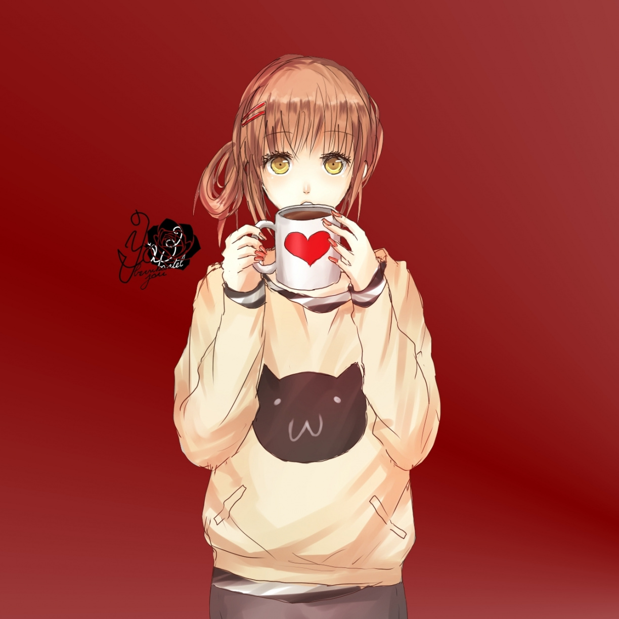 Curious, anime girl, coffee cup wallpaper, 2041x HD image, picture, 2c8556b8