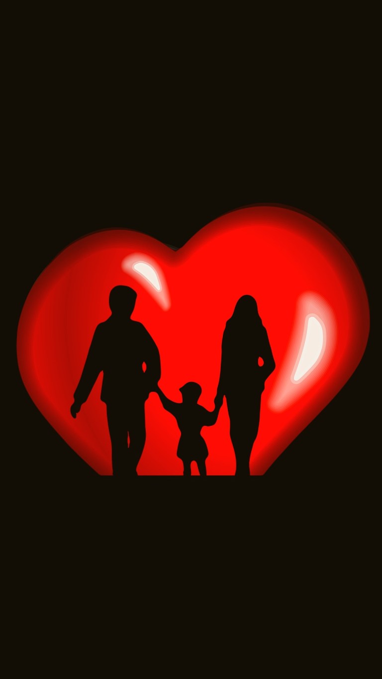 Family Love Red Heart Simple Dark Mobile Wallpaper Download Free