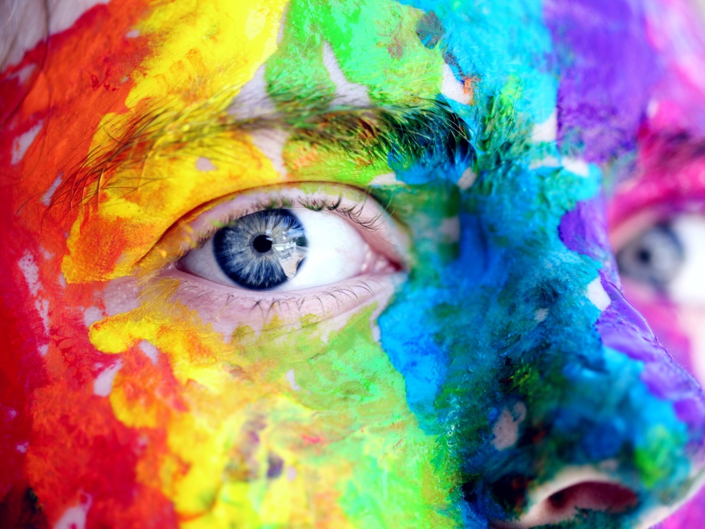 Face Wallpaper 4K, Closeup, Paint, Colorful, Blue eyes, 5K, Photography