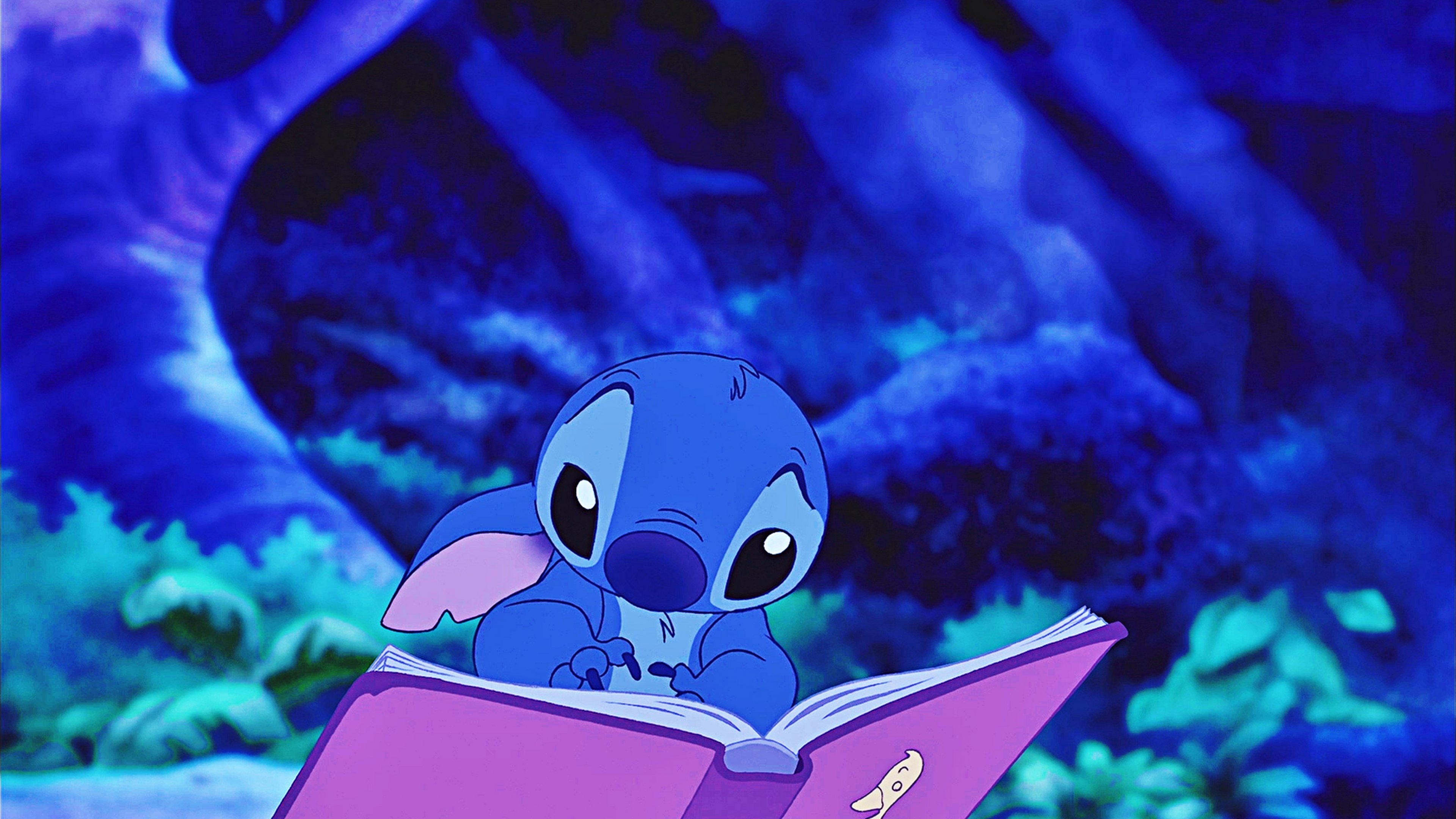 Stitch reading The Ugly Duckling Wallpaper