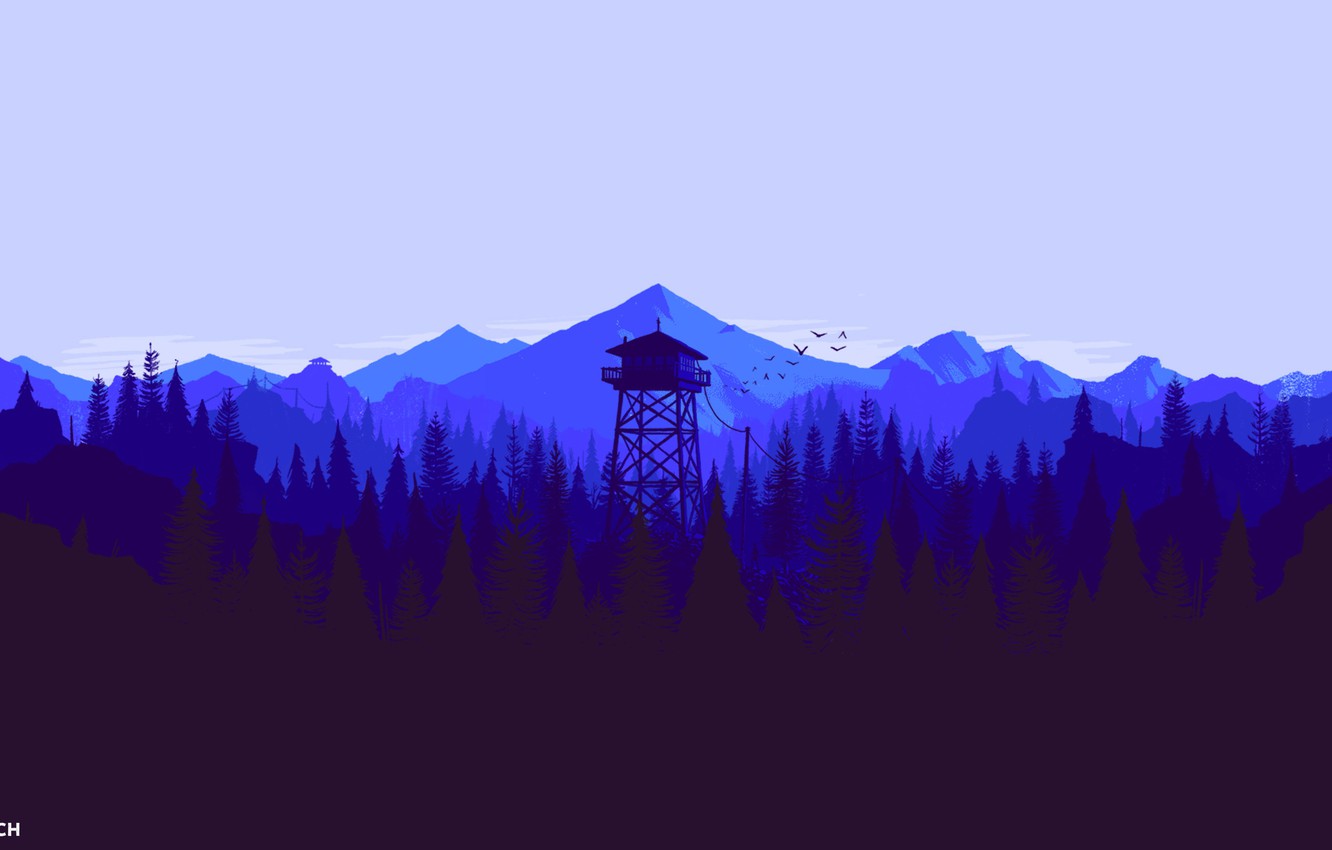 Wallpaper Mountains, The game, Forest, View, Birds, Hills, Landscape, Tower, Campo Santo, Firewatch, Fire watch image for desktop, section игры