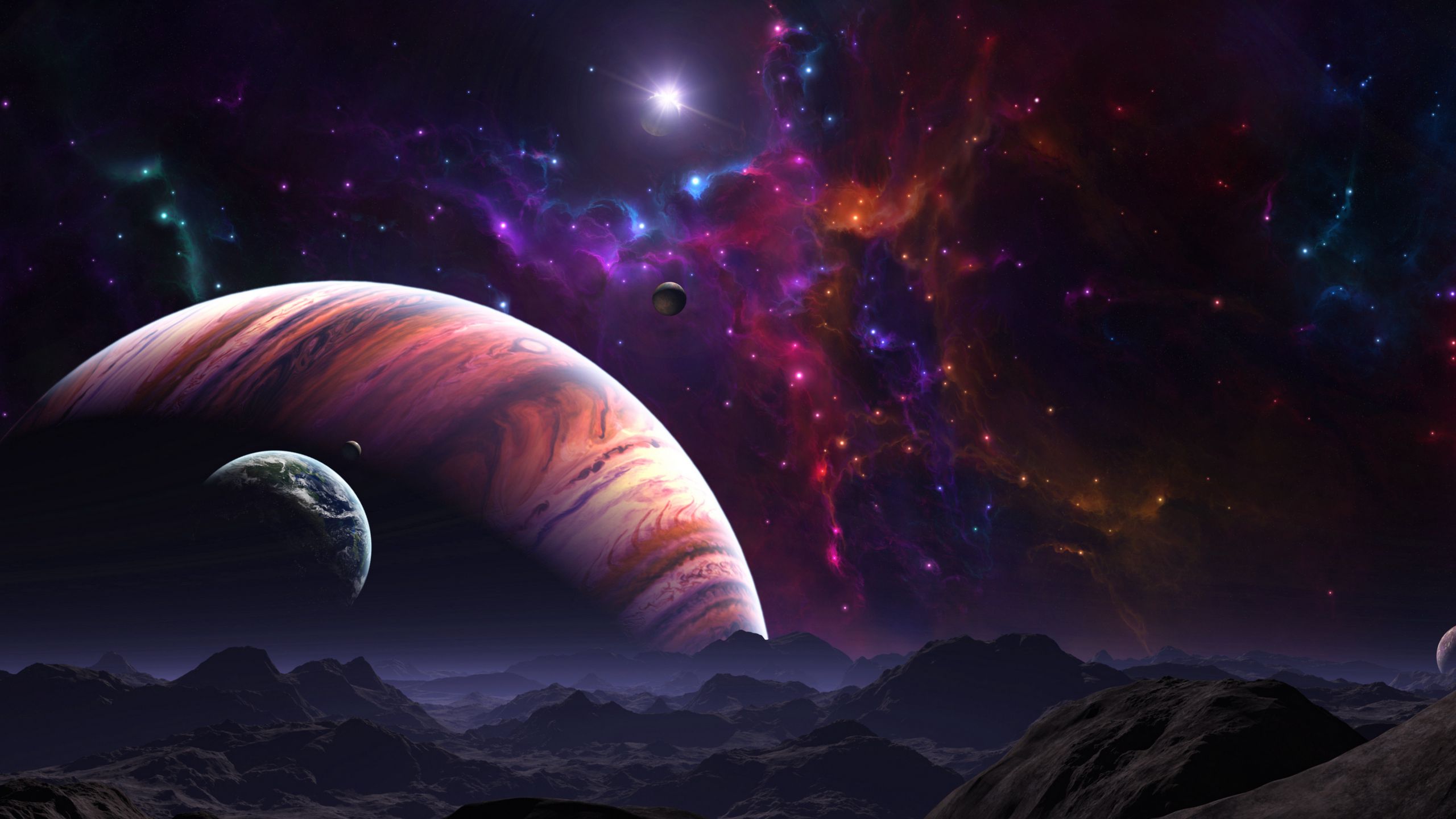 Download wallpaper 2560x1440 space, open space, planets, art, colorful widescreen 16:9 HD background