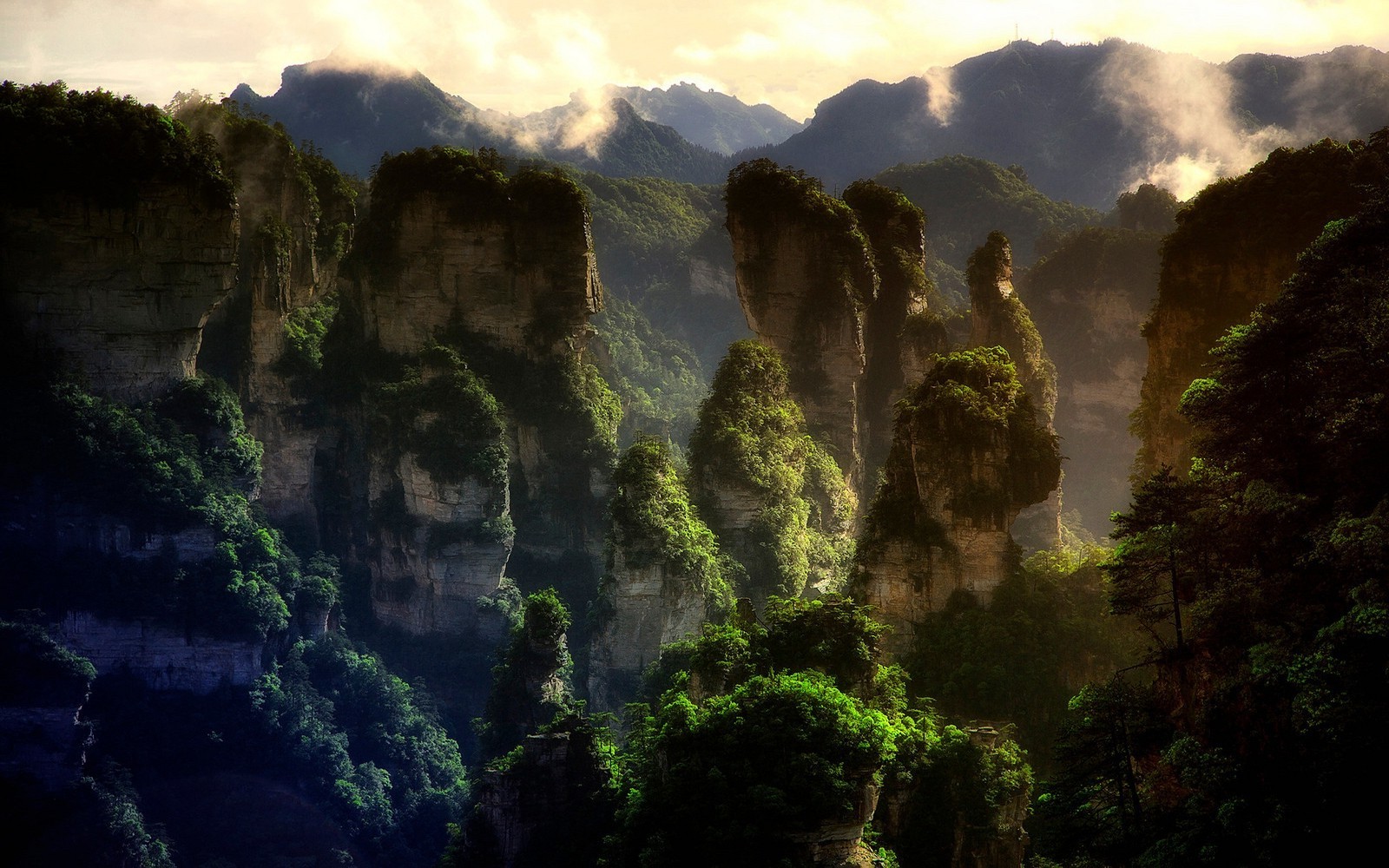nature, Landscape, Mountain, Forest, Sunset, Mist, Limestone, Rock, China, Avatar, World Heritage Site, Trees Wallpaper HD / Desktop and Mobile Background