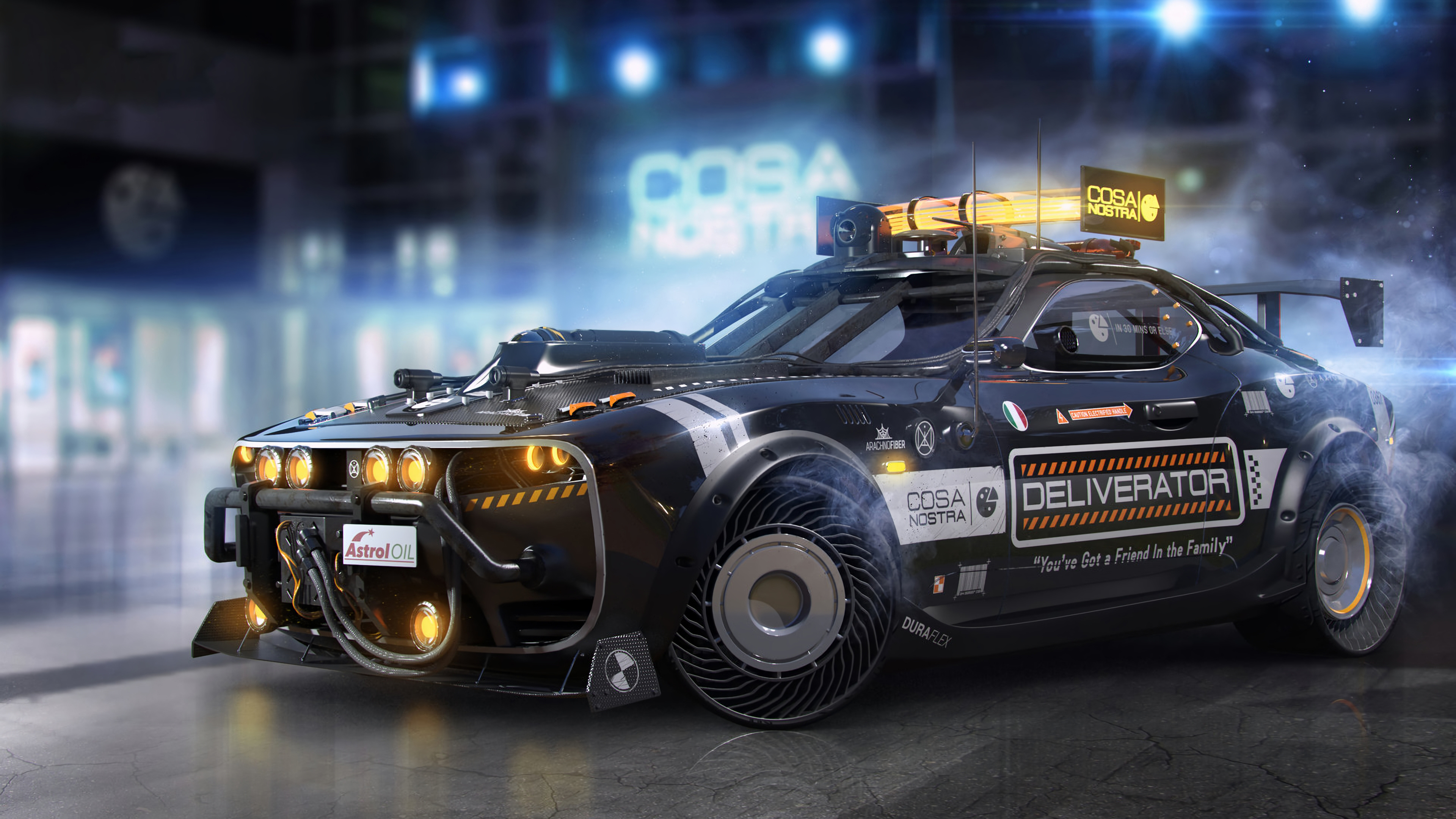 Wallpaper 4k Cyberpunk Pizza Delivery Car Wallpaper