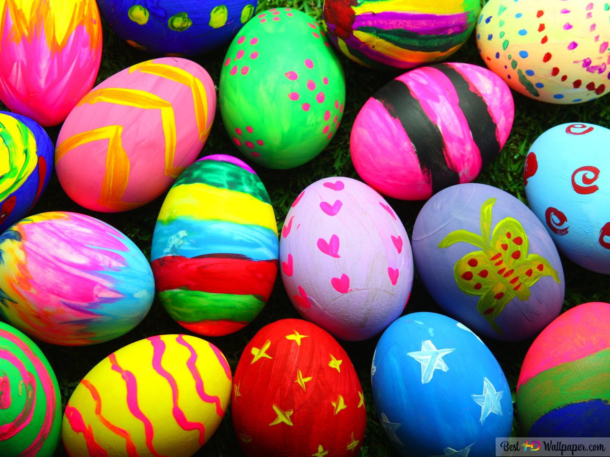 Rainbow colored eggs for easter day celebration HD wallpaper download