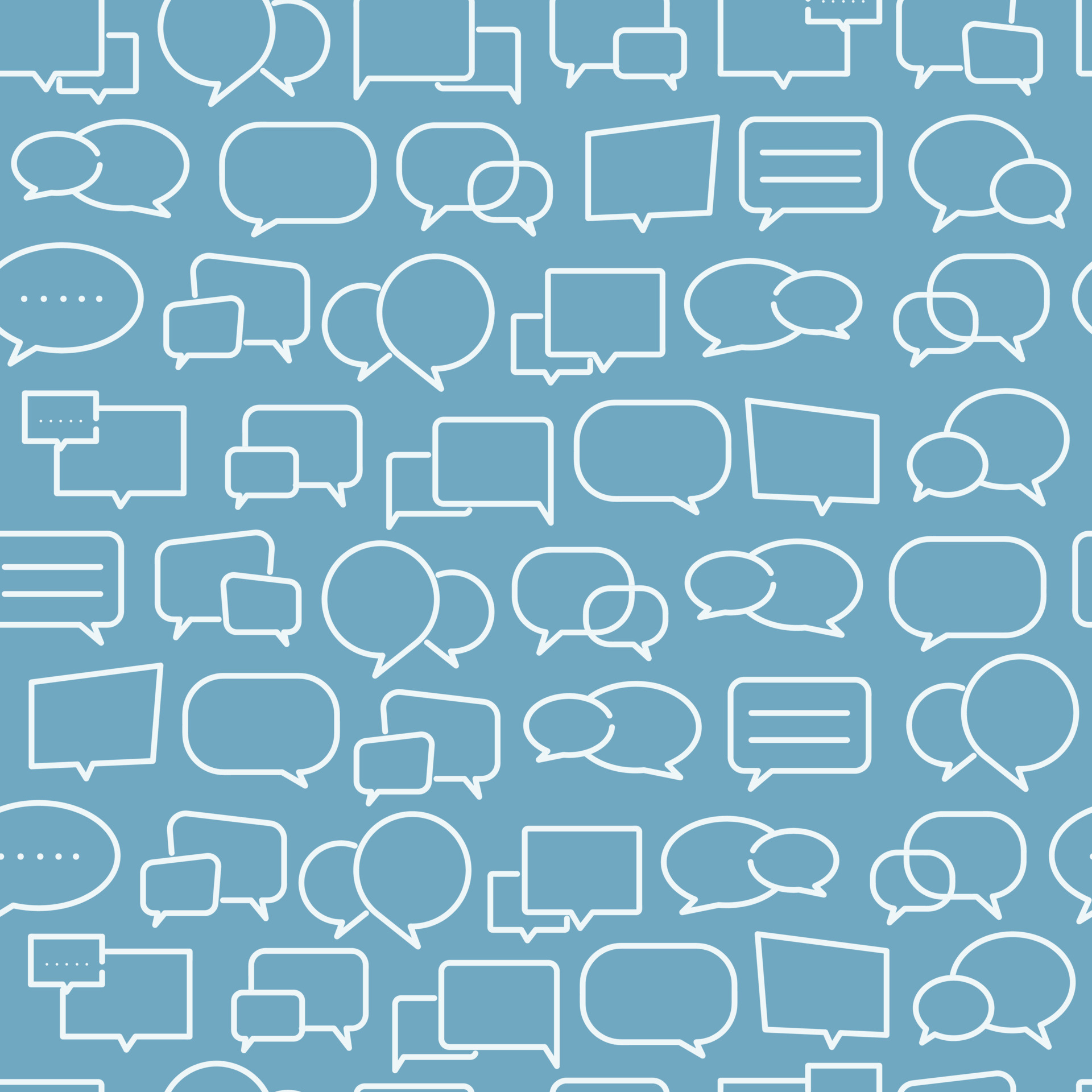Speech bubble outline icon on blue background seamless pattern background for print, wallpaper, decoration vector illustration