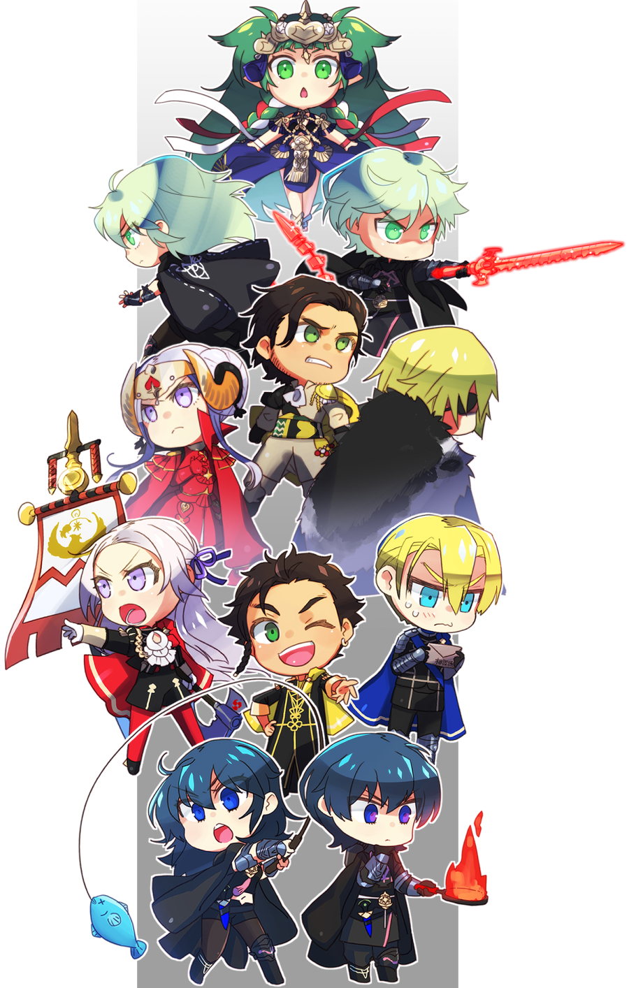 byleth, byleth, edelgard von hresvelg, byleth, claude von riegan, and 2 more (fire emblem and 1 more) drawn