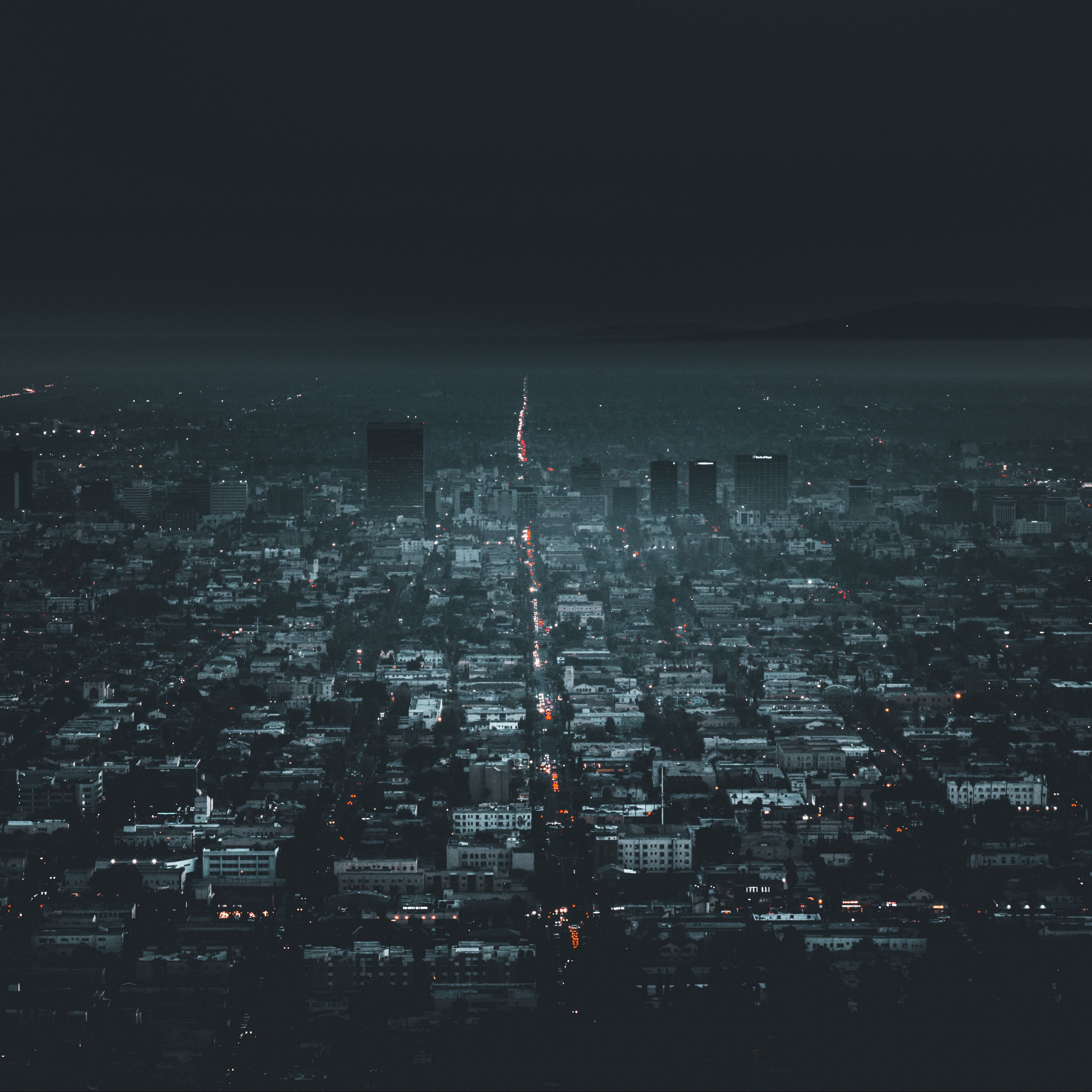 Download wallpaper 3415x3415 night city, aerial view, city lights, los angeles, usa ipad pro 12.9 retina for parallax HD background