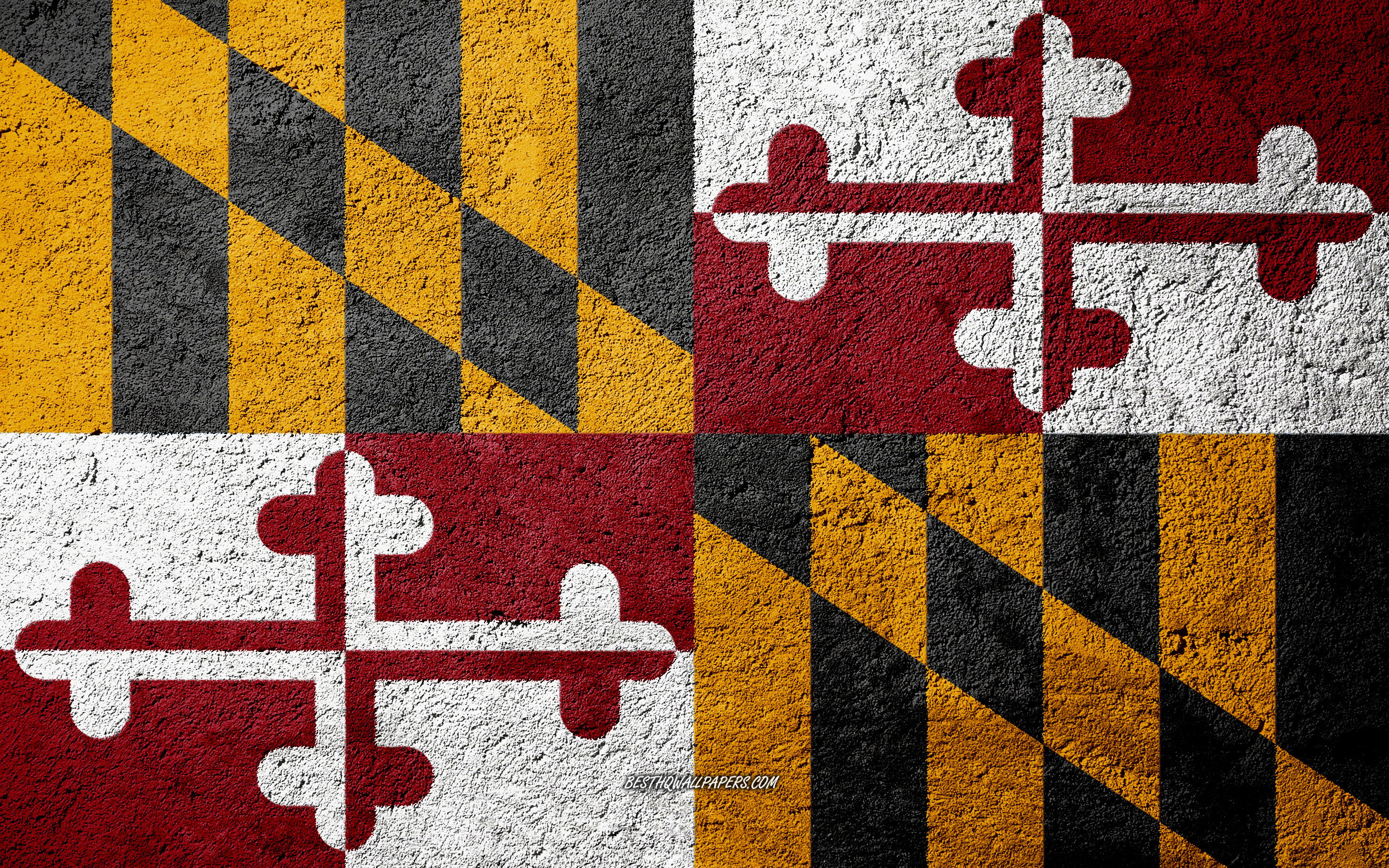 Download wallpaper Flag of State of Maryland, concrete texture, stone background, Maryland flag, USA, Maryland State, flags on stone, Flag of Maryland for desktop with resolution 2880x1800. High Quality HD picture wallpaper