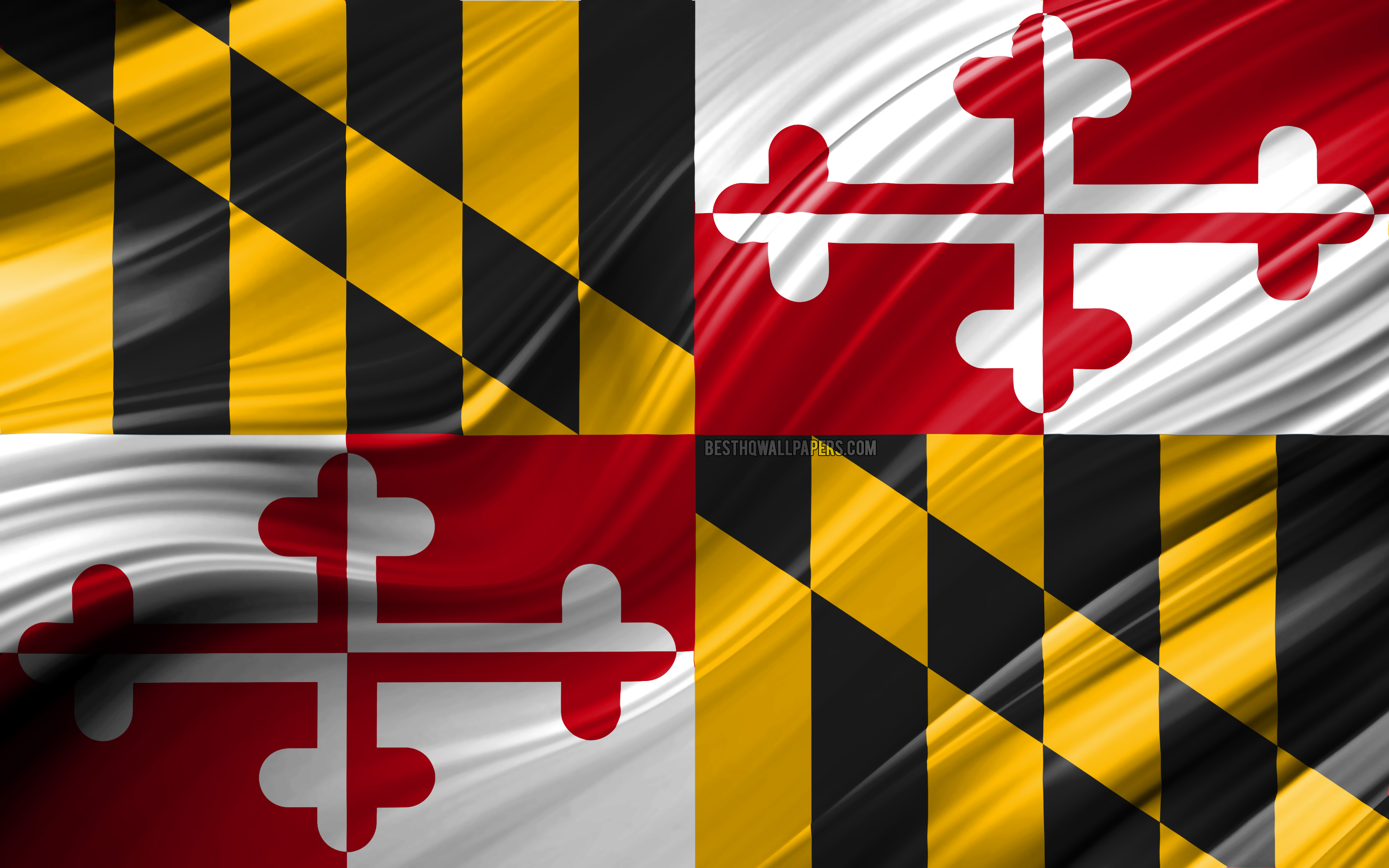 Download wallpaper 4k, Maryland flag, american states, 3D waves, USA, Flag of Maryland, United States of America, Maryland, administrative districts, Maryland 3D flag, States of the United States for desktop with resolution