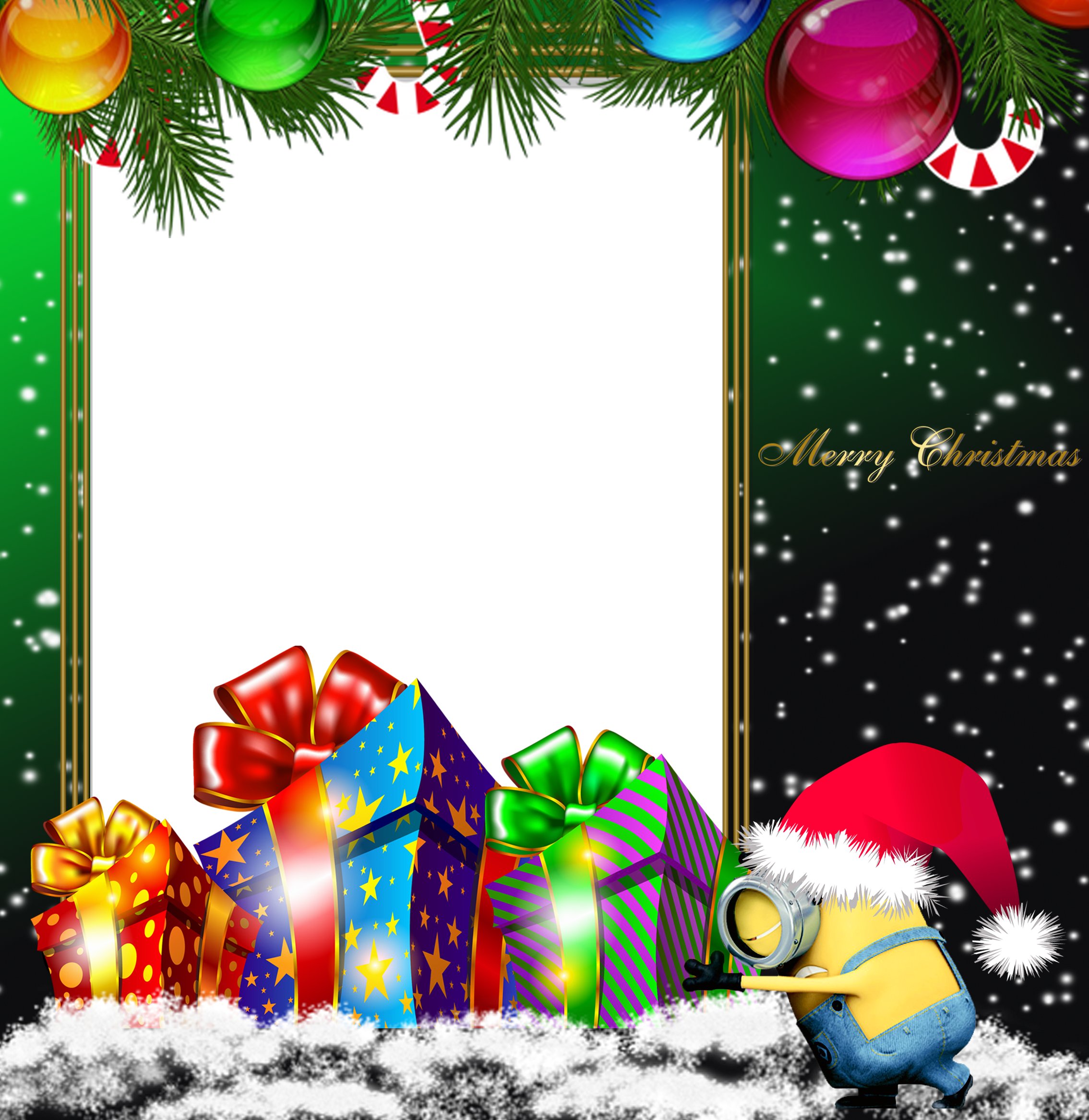 Merry Christmas Green PNG Minion Photo Frame​-Quality Free Image and Transparent PNG Clipart