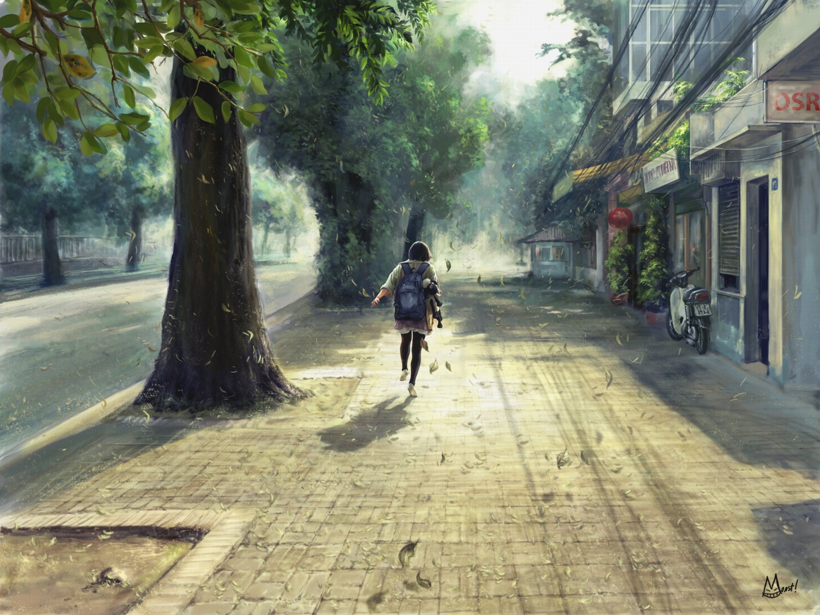 walking, Artwork, Summer, Street, Trees Wallpaper HD / Desktop and Mobile Background