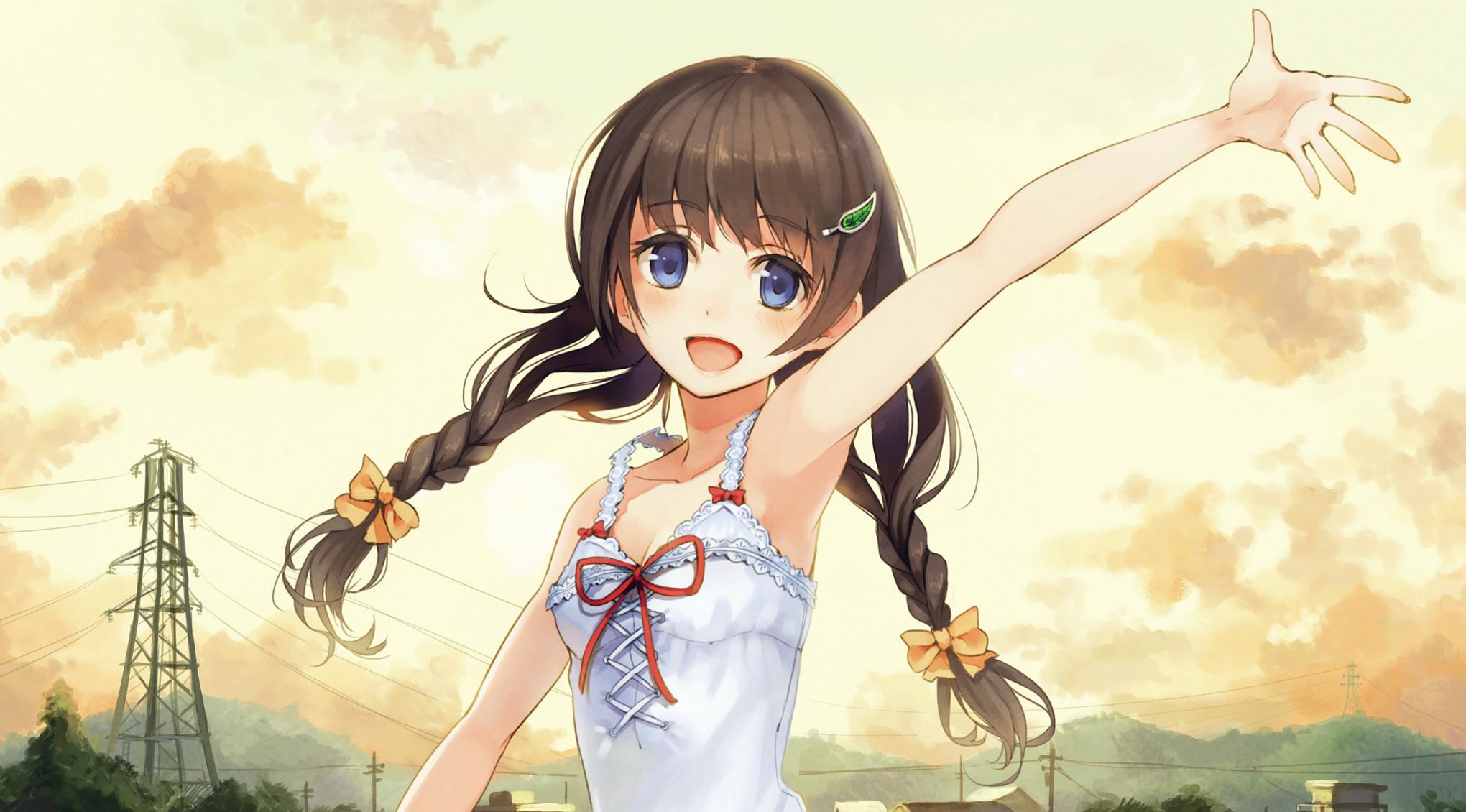 summer anime wallpaper, cg artwork, anime, cartoon, sky, long hair