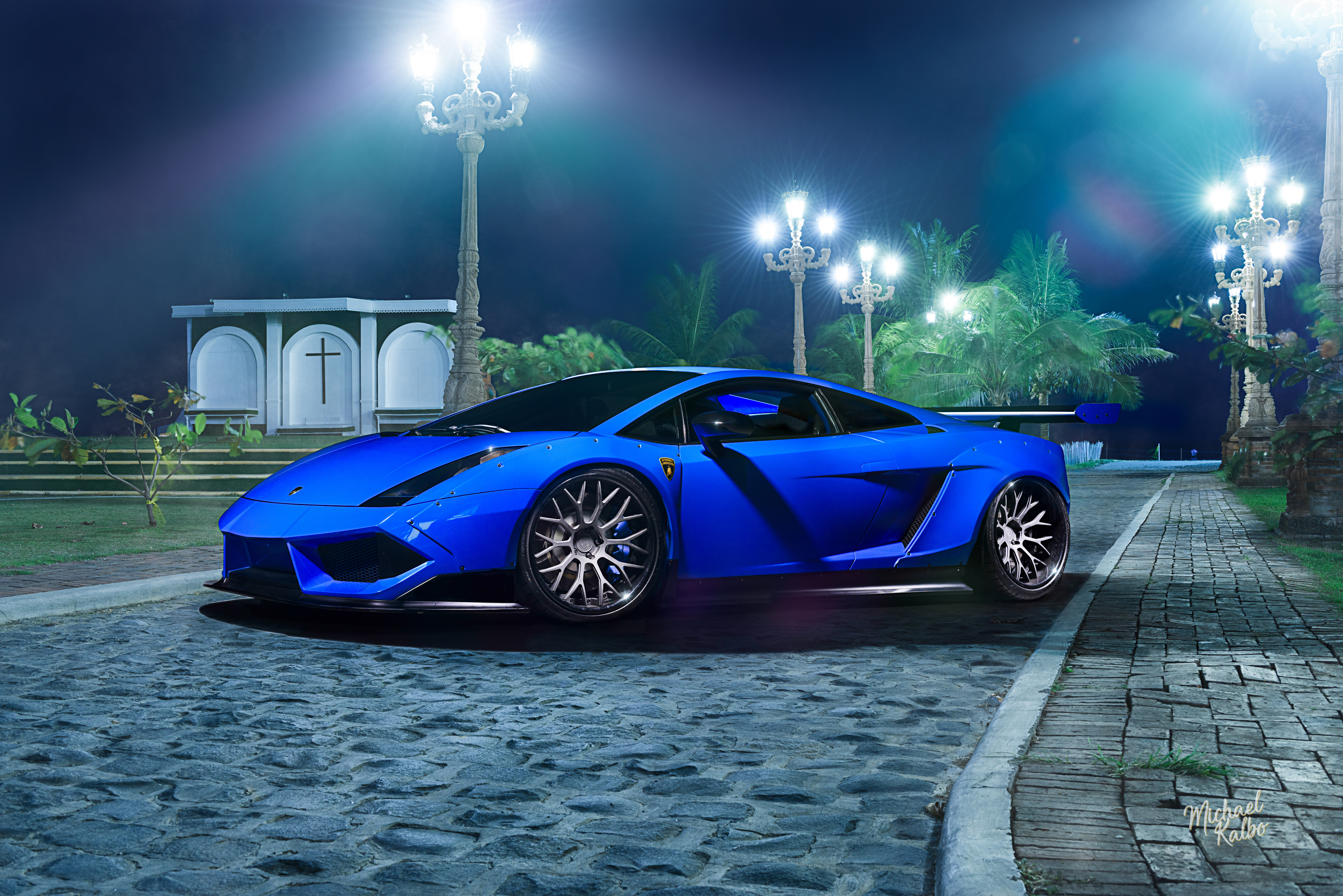 Blue Lamborghini At Night