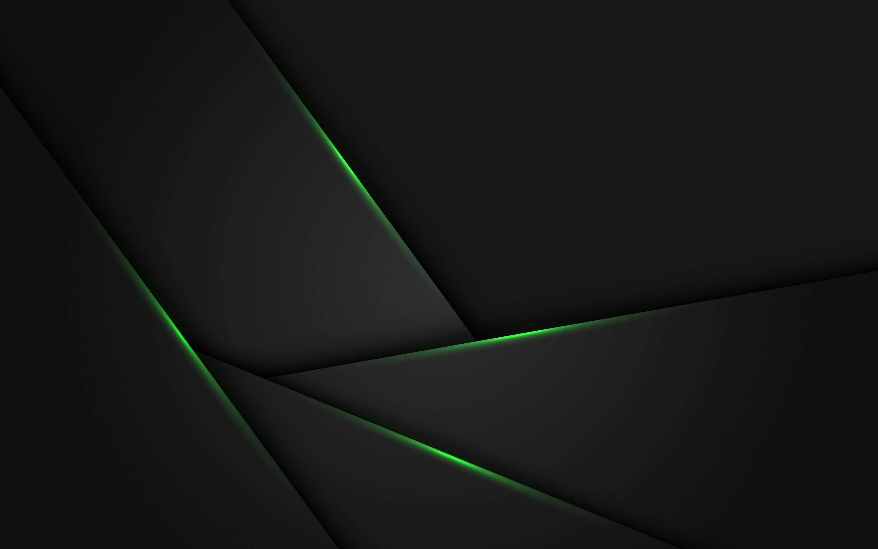 Download wallpaper black stylish background, green neon lines, green light effects, abstract black background for desktop with resolution 2880x1800. High Quality HD picture wallpaper